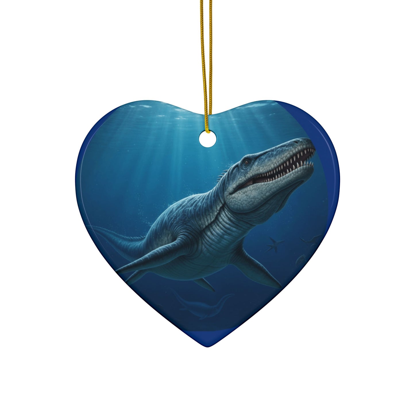 Ceramic Kronosaurus Dinosaur Ornaments, Heart-Shaped, Unique Decoration for Holidays, Gifts, Kids Room, Sea Life Theme, 2-Sided Print