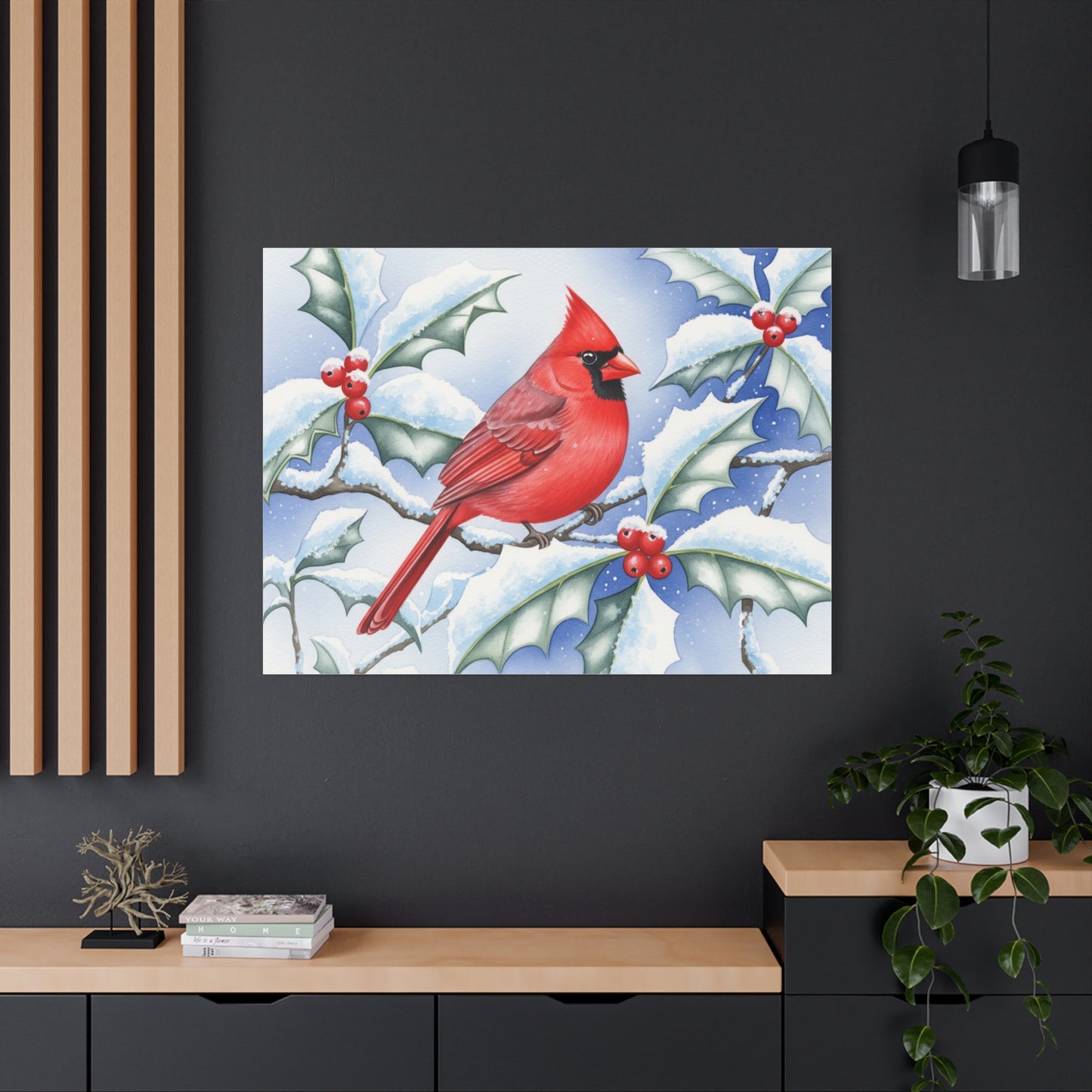 Winter Cardinal Canvas Art Print, Holiday Home Decor, Red Bird Wall Art, Christmas Decoration, Nature Artwork