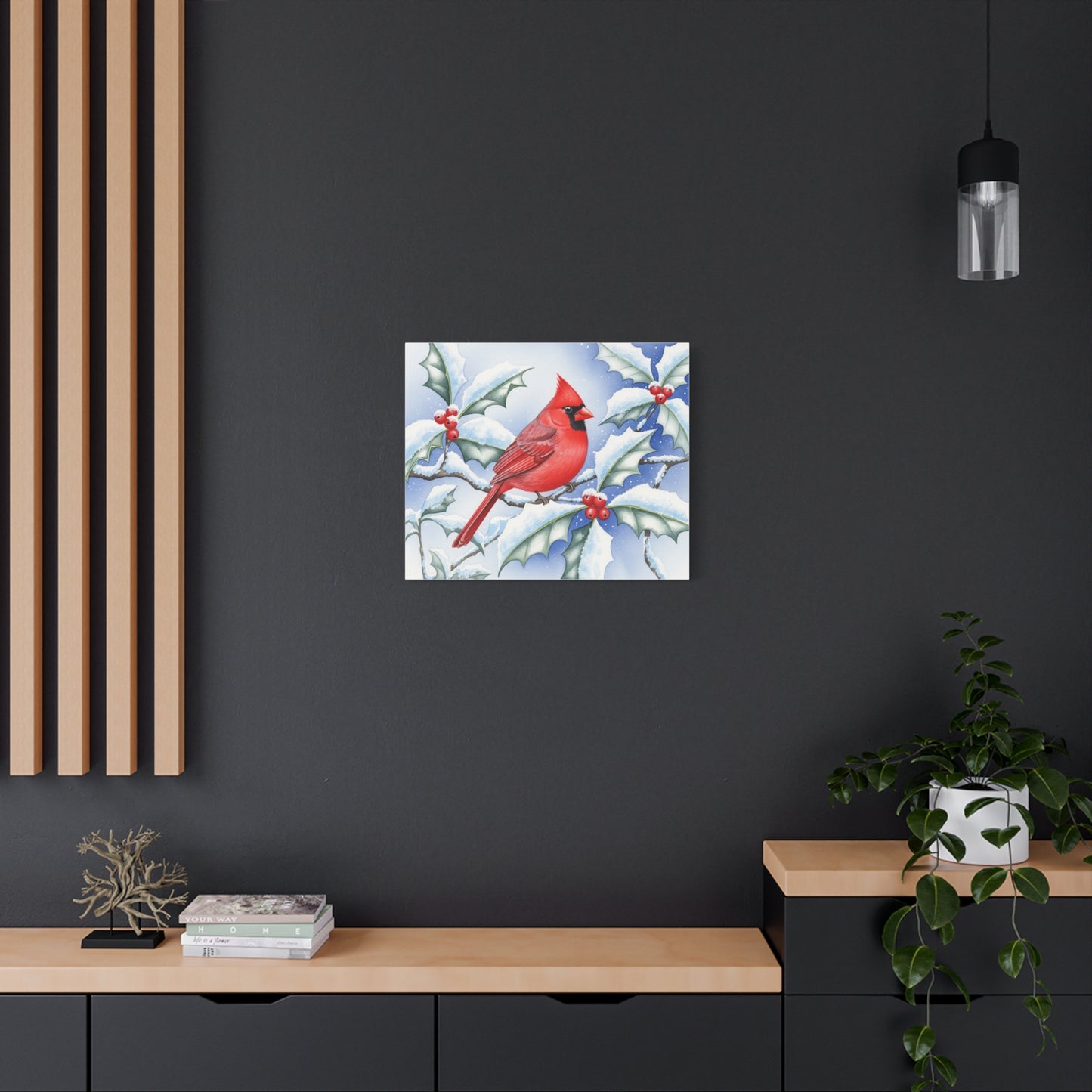 Winter Cardinal Canvas Art Print, Holiday Home Decor, Red Bird Wall Art, Christmas Decoration, Nature Artwork