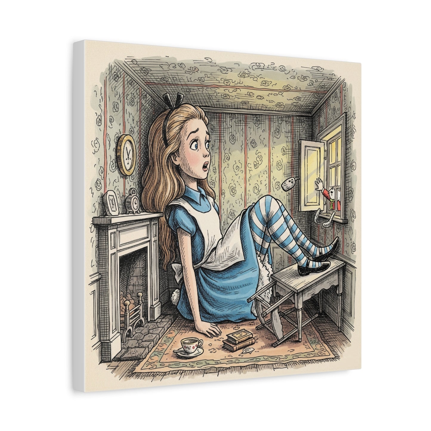 Alice in Wonderland Canvas Print Wall Art, Stretched Matte Canvas, Fantasy Children's Classic, Home Decor, Nursery Decoration