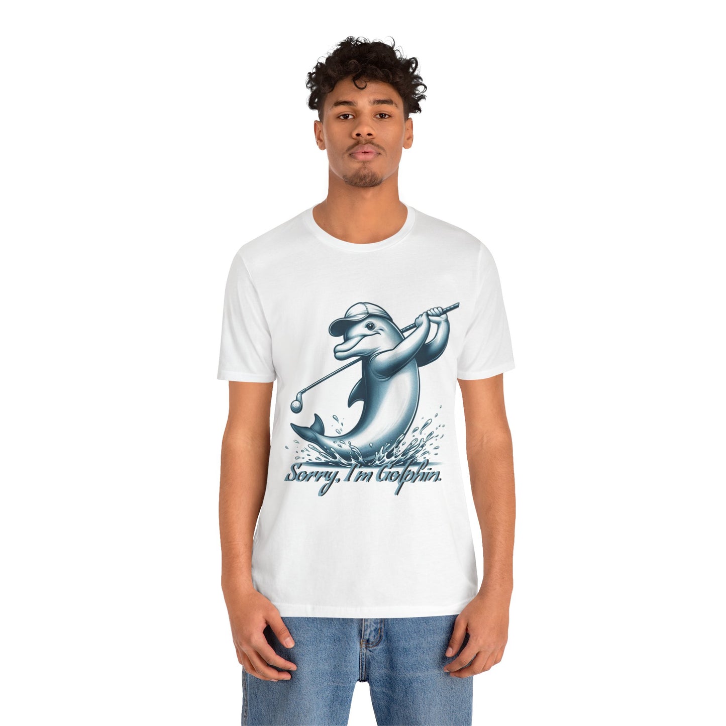 Funny Dolphin Golfing Tee - "Sorry, I’m Golphin" Unisex Jersey Short Sleeve Shirt - Dad Joke and Golfers Gift - Schmartypants