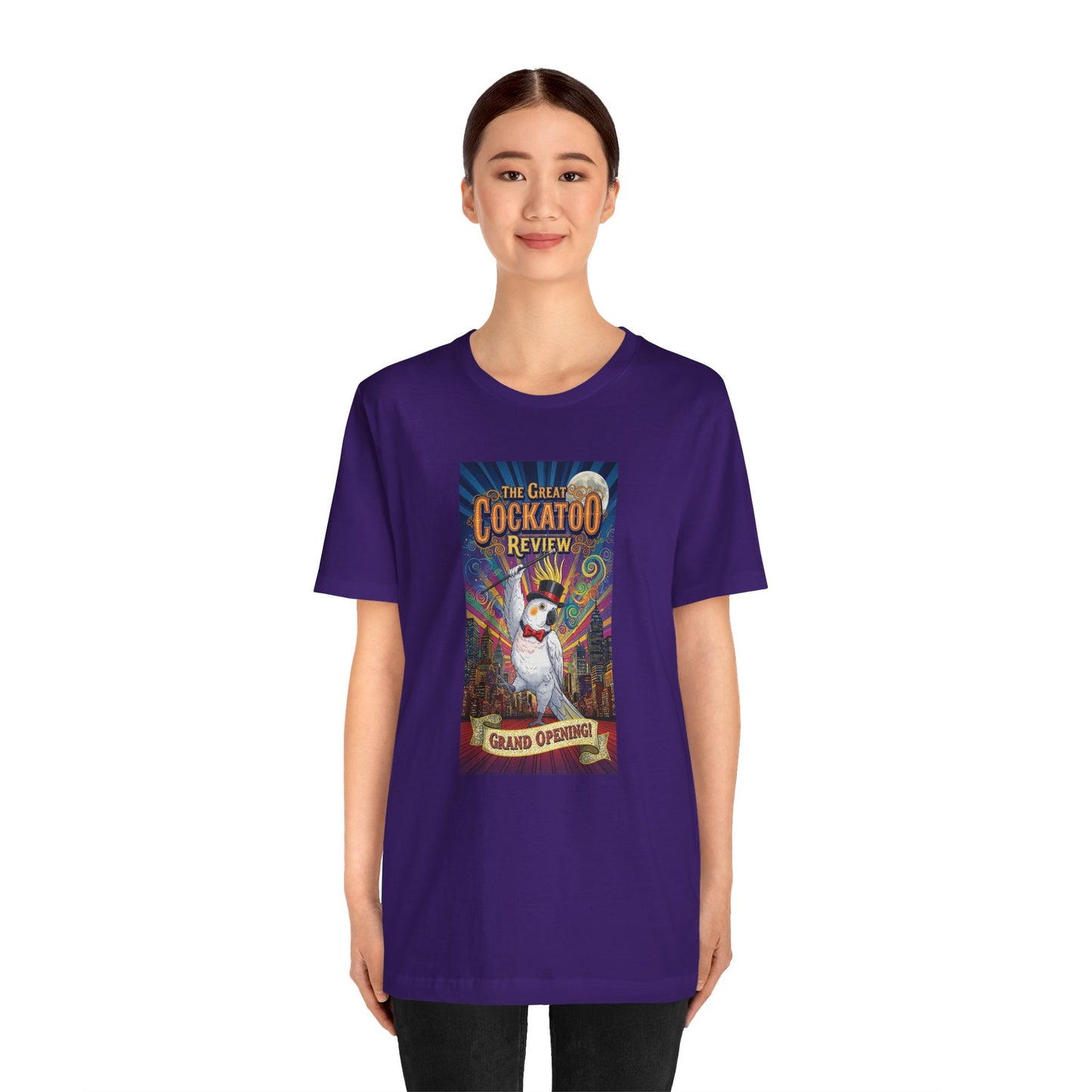 Grand Opening Cockatoo Review Tee - Funny Bird Graphic T-Shirt, Unique Gift for Cockatoo Owners, Casual Wear, Animal Lover Shirt