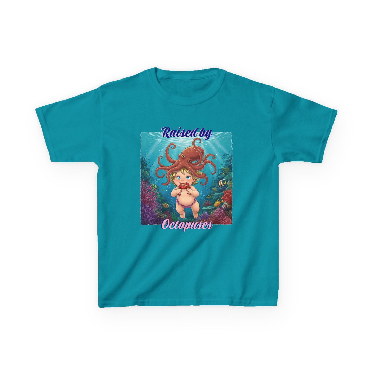 Ocean-Inspired Kids Tee - 'Raised by Octopuses' - Cute T-Shirt for Summer, Ocean Lovers, Birthday Gift, Under the Sea Theme, Fun Casual Wear