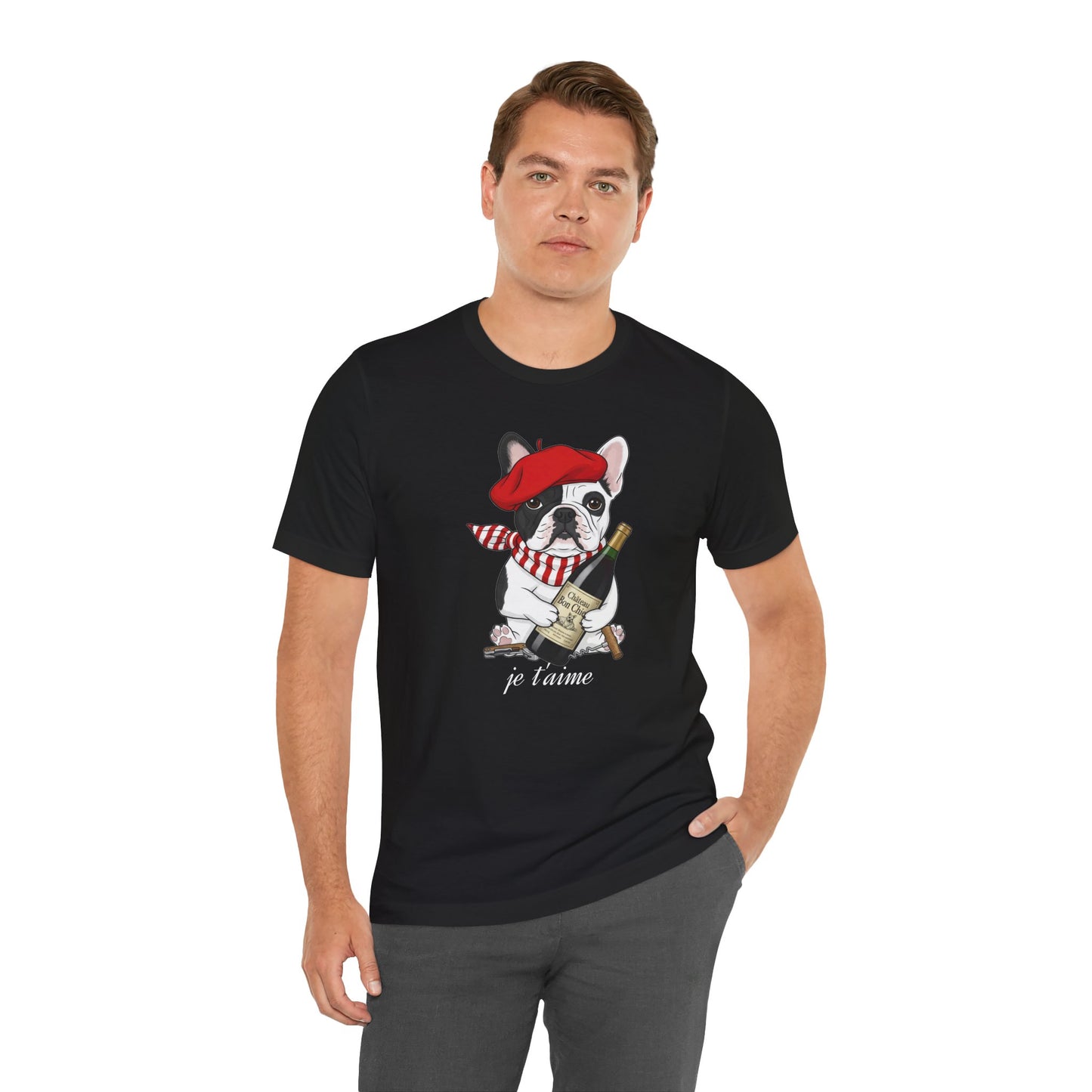 Cute French Bulldog Lovers Tee, Casual Wear, Je t'aime Shirt, Unisex T-Shirt for Birthdays, Anniversaries, Pet Lovers