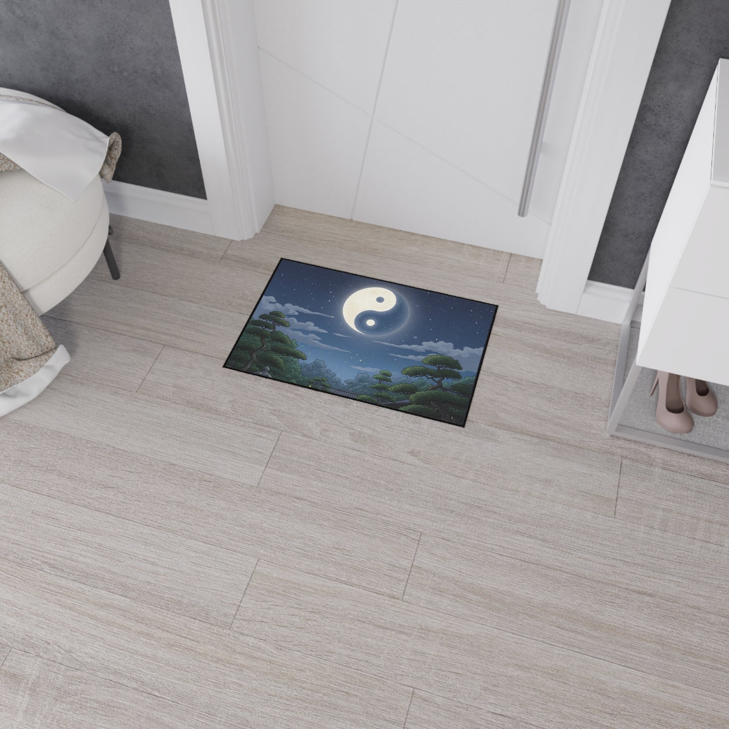 Yin Yang Design Heavy Duty Floor Mat, Home Decor, Indoor Outdoor Mat, Zen Style Rug, Yoga Space Accessory