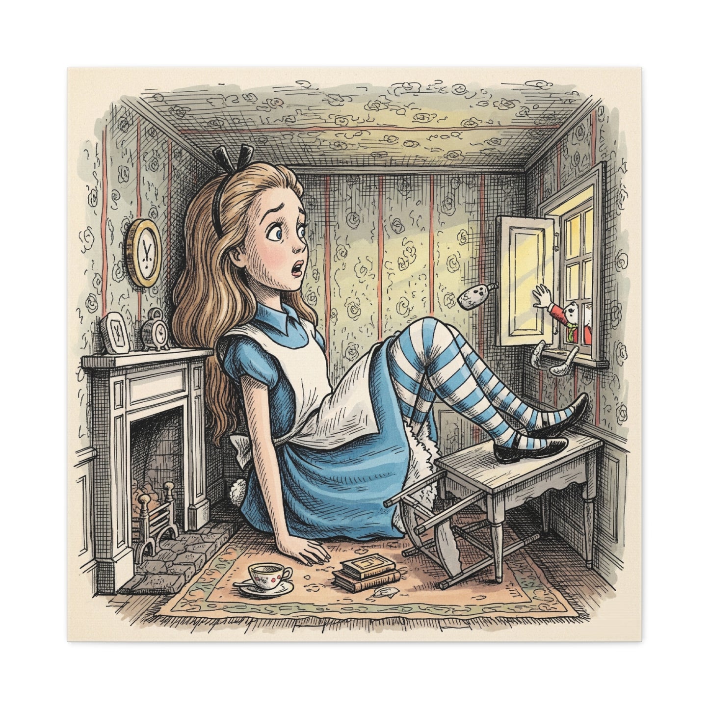 Alice in Wonderland Canvas Print Wall Art, Stretched Matte Canvas, Fantasy Children's Classic, Home Decor, Nursery Decoration