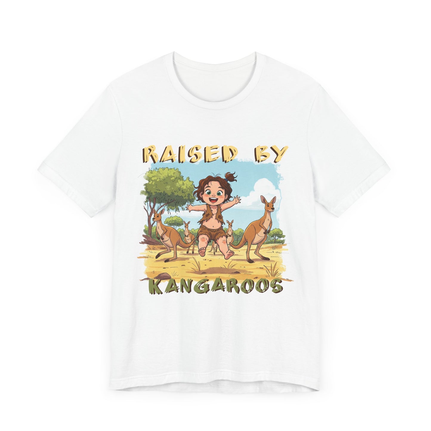 Cute, Funny Kangaroo Vibe Unisex Tee - "Raised by Kangaroos" (female character) - Australian Theme - Schmartypants