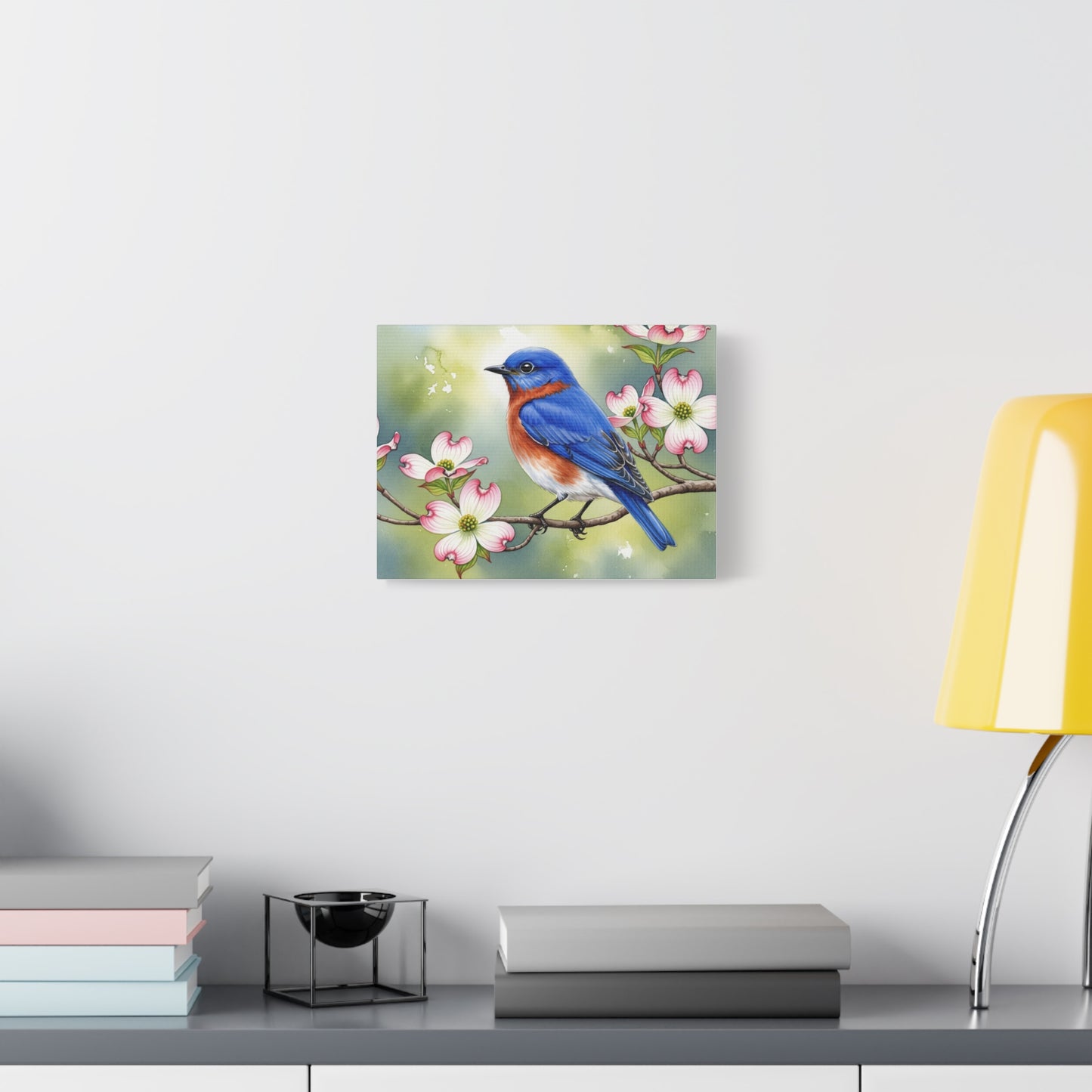 Bluebird and Dogwood Canvas Art Print, Nature Wall Decor, Home Interior Design, Gift for Bird Lovers, Spring Decoration