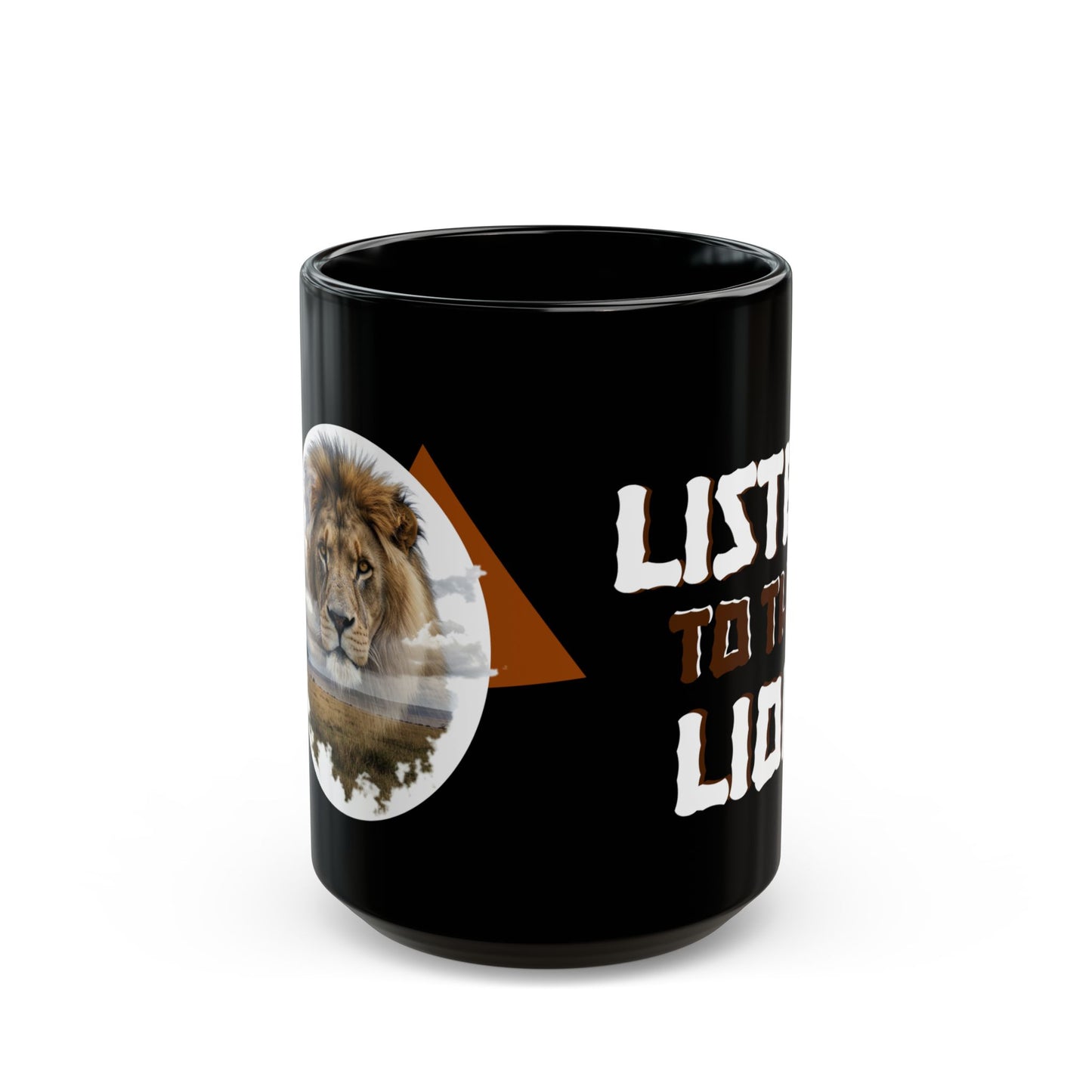 Listen to the Lion Black Mug - Inspirational Coffee Tea Cup for Animal Lovers, Van Morrison Fans - Schmartypants