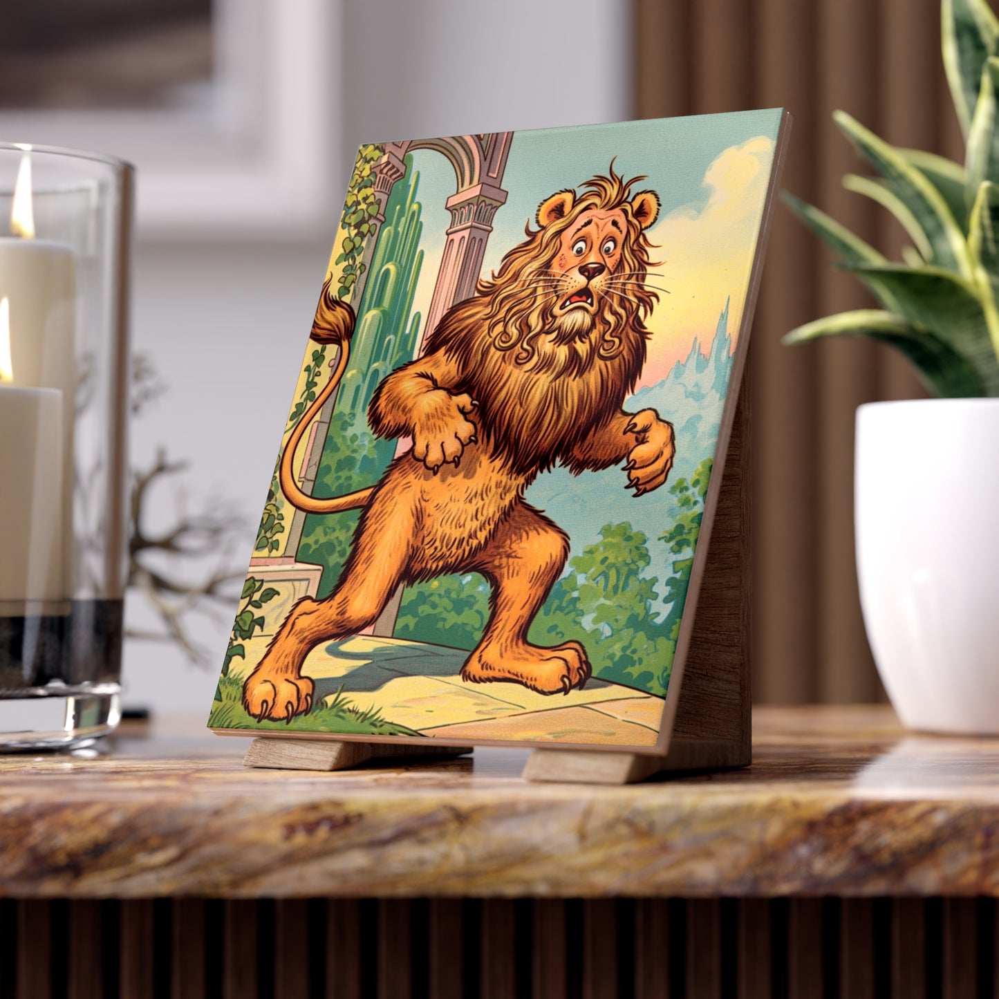 Ceramic Photo Tile, Cowardly Lion Tile, Wizard of Oz Nursery Decor, Baby Shower Gift, Maternity Gift, Kids Room Decor, Bathroom Tile