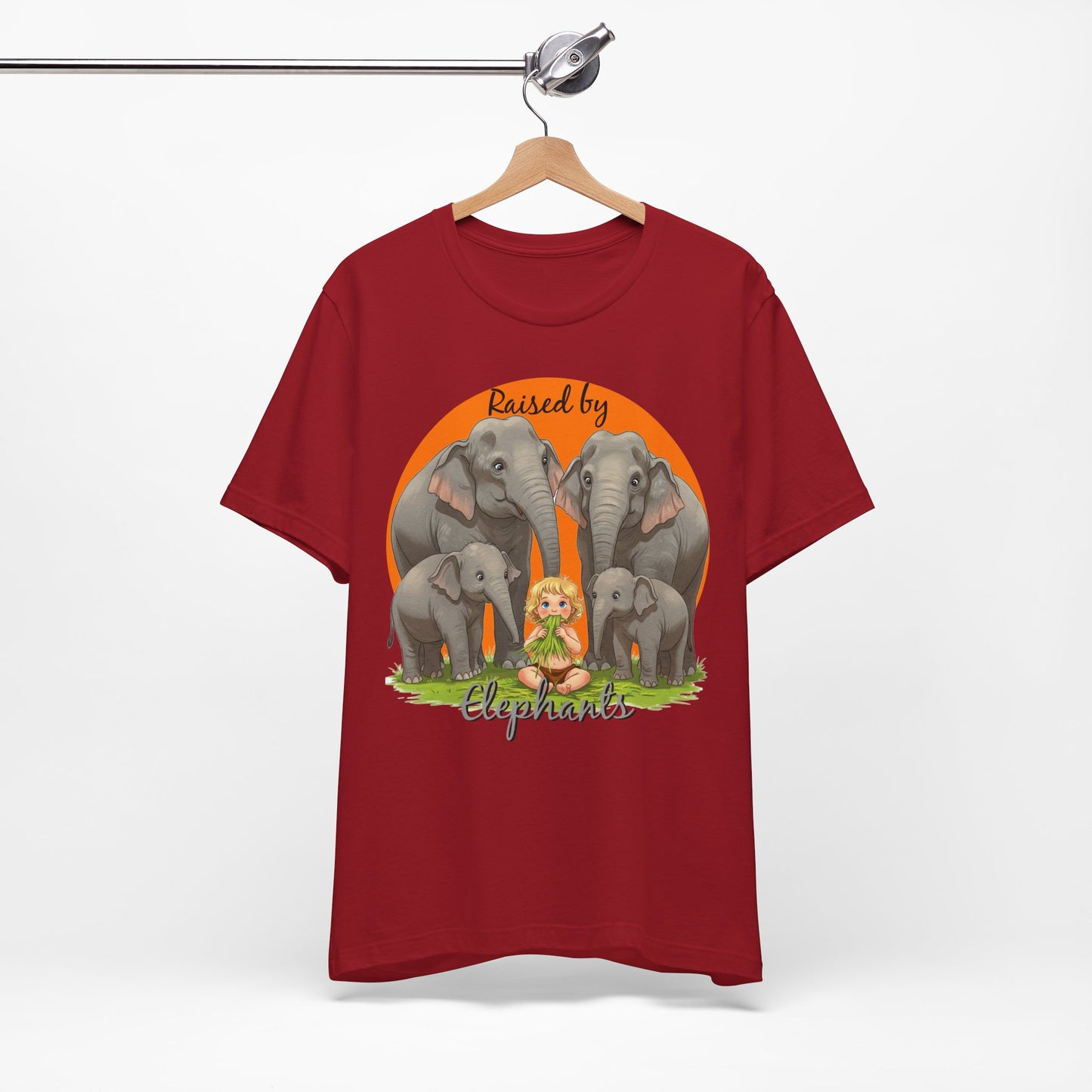 Funny Raised by Elephants Unisex Short Sleeve Tee - Perfect for Animal Lovers, Wildlife Fans (Women's Character version) - Schmartypants