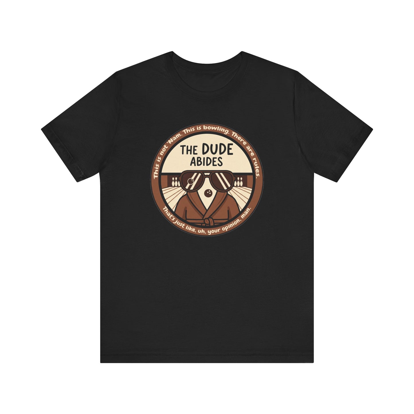 The Dude Abides Tee, Unisex T-Shirt for Movie Lovers, Gift for The Big Lebowski Fans, Casual Wear, Retro Vibe Bowling Tee