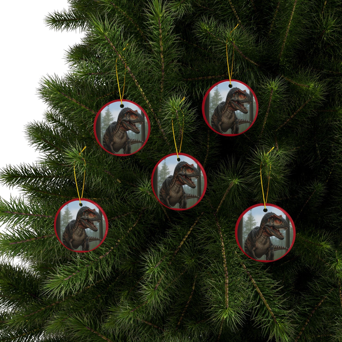 Allosaurus Dinosaur Ceramic Ornaments for Kids, Unique Holiday Decorations, Fun Gift for Dinosaur Lovers, 2-Side Print Christmas Ornaments
