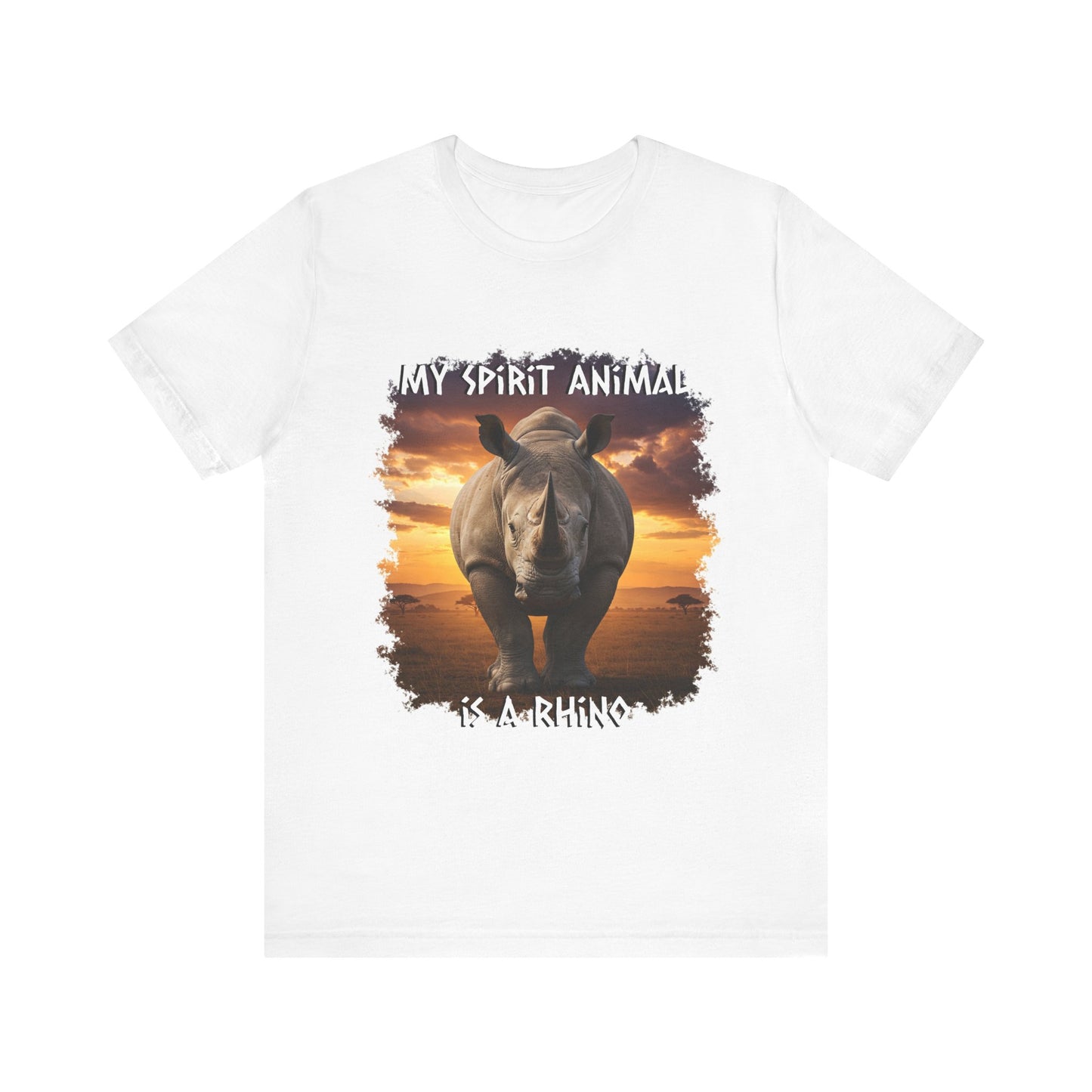 Rhino Spirit Animal Tee, Charging Rhinoceros Shirt for Nature Lovers, Zoo Outings, Safaris, Unisex Jersey Short Sleeve Tee