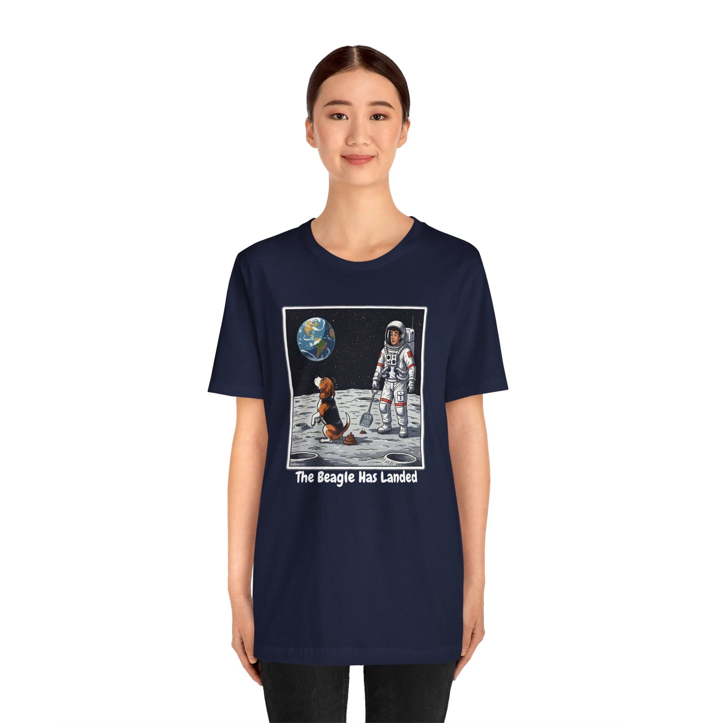 Funny Beagle Moon Landing Tee - "The Beagle Has Landed" Graphic, Pooper Scooping Astronaut Shirt, Unisex Casual T-Shirt, Cool Pet Gift