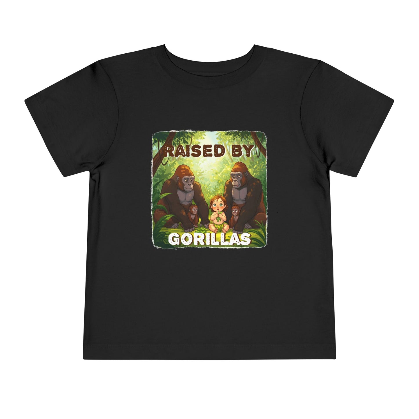 Funny 'Raised by Gorillas' Toddler Tee - Fun Jungle Adventure Shirt for Kids (female character version) - Schmartypants