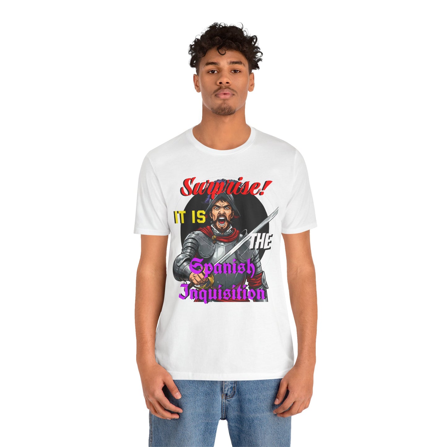 Hilarious Spanish Inquisition T-Shirt, British Humor Tee, Unisex Short Sleeve, Ideal for Parties, Gifts, Comedy Lovers