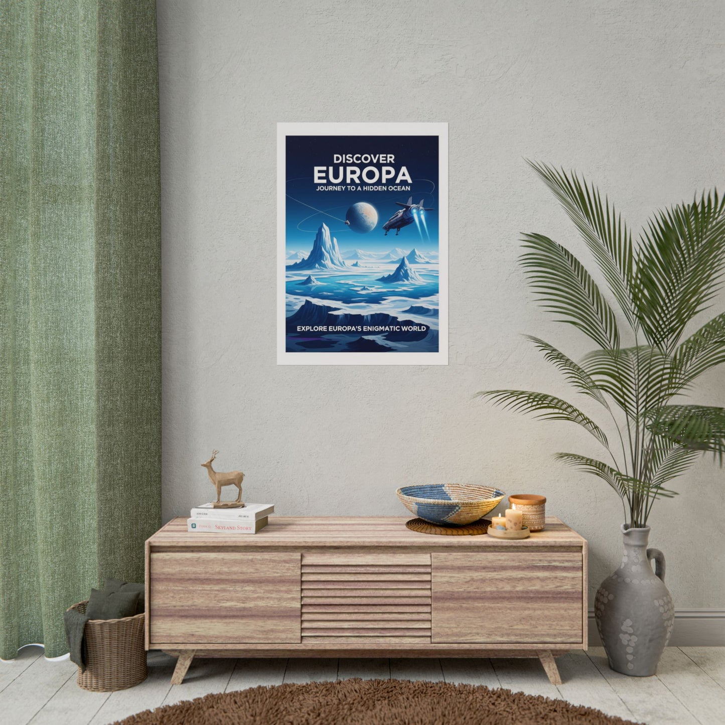 Celestial Travel Art Print, Space Wall Decor, Space Exploration Poster, Europa Journey Artwork, Home Office Decoration