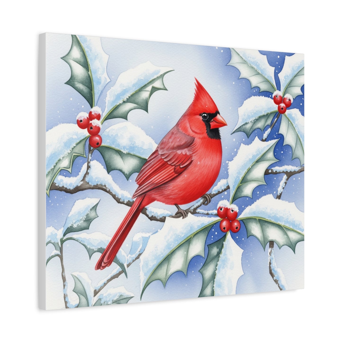 Winter Cardinal Canvas Art Print, Holiday Home Decor, Red Bird Wall Art, Christmas Decoration, Nature Artwork