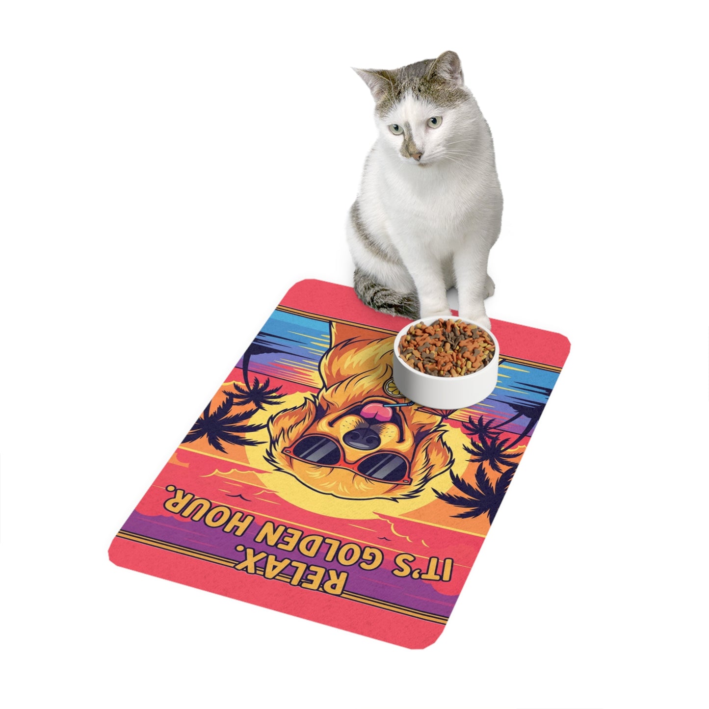 Charming Golden Retriever Pet Food Mat with Golden Hour Design - Dog Lover Gift, Pet Accessories, Relaxing Vibes, 12x18 Inches