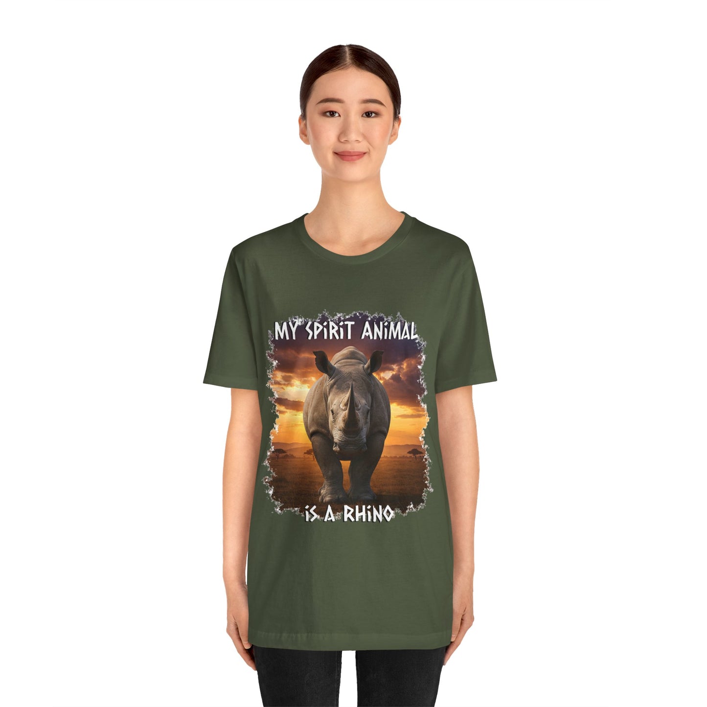 Rhino Spirit Animal Tee, Charging Rhinoceros Shirt for Nature Lovers, Zoo Outings, Safaris, Unisex Jersey Short Sleeve Tee