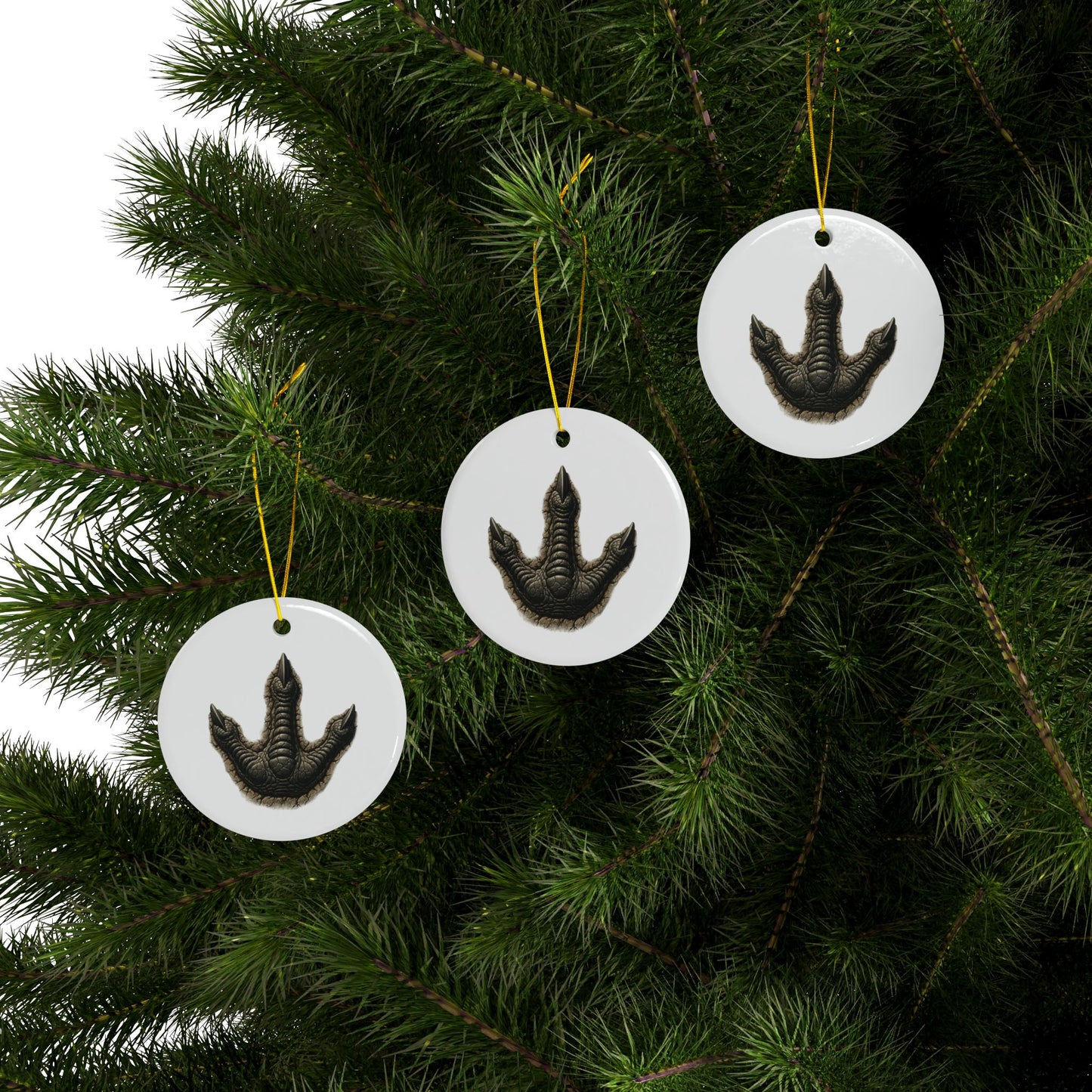 Unique Ceramic Ornaments - 2-Sided Print, Dinosaur Fossil Footprint Design, Perfect for Holiday Decor, Gifts, Home Decor, Tree Ornaments