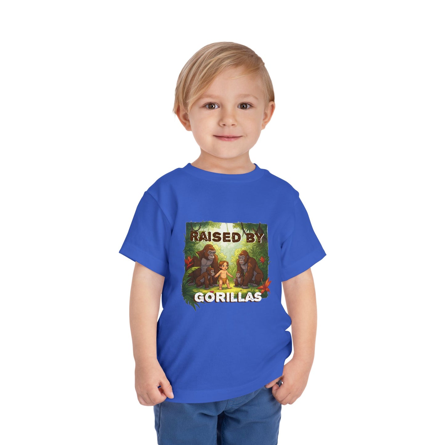 Funny and Adorable Toddler Tee - 'Raised by Gorillas' Design for kids who love gorillas - Schmartypants