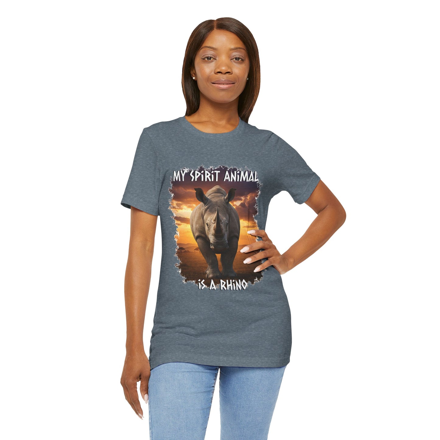 Rhino Spirit Animal Tee, Charging Rhinoceros Shirt for Nature Lovers, Zoo Outings, Safaris, Unisex Jersey Short Sleeve Tee