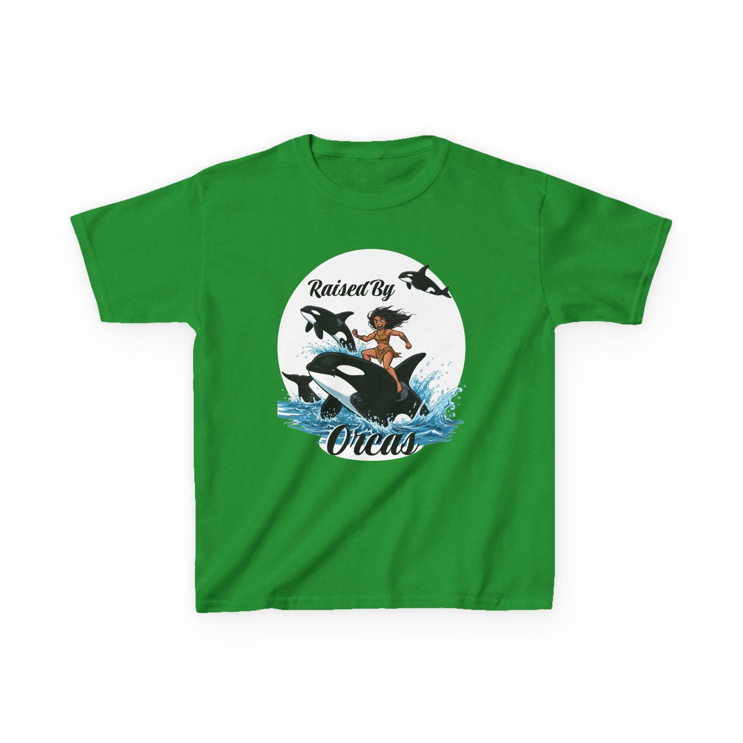 Funny 'Raised by Orcas' Whale-Themed Kids Tee | Fun & Playful Shirt for Ocean Lovers, Birthday Gift, Summer Outing, Beach Day, Adventure Shirt