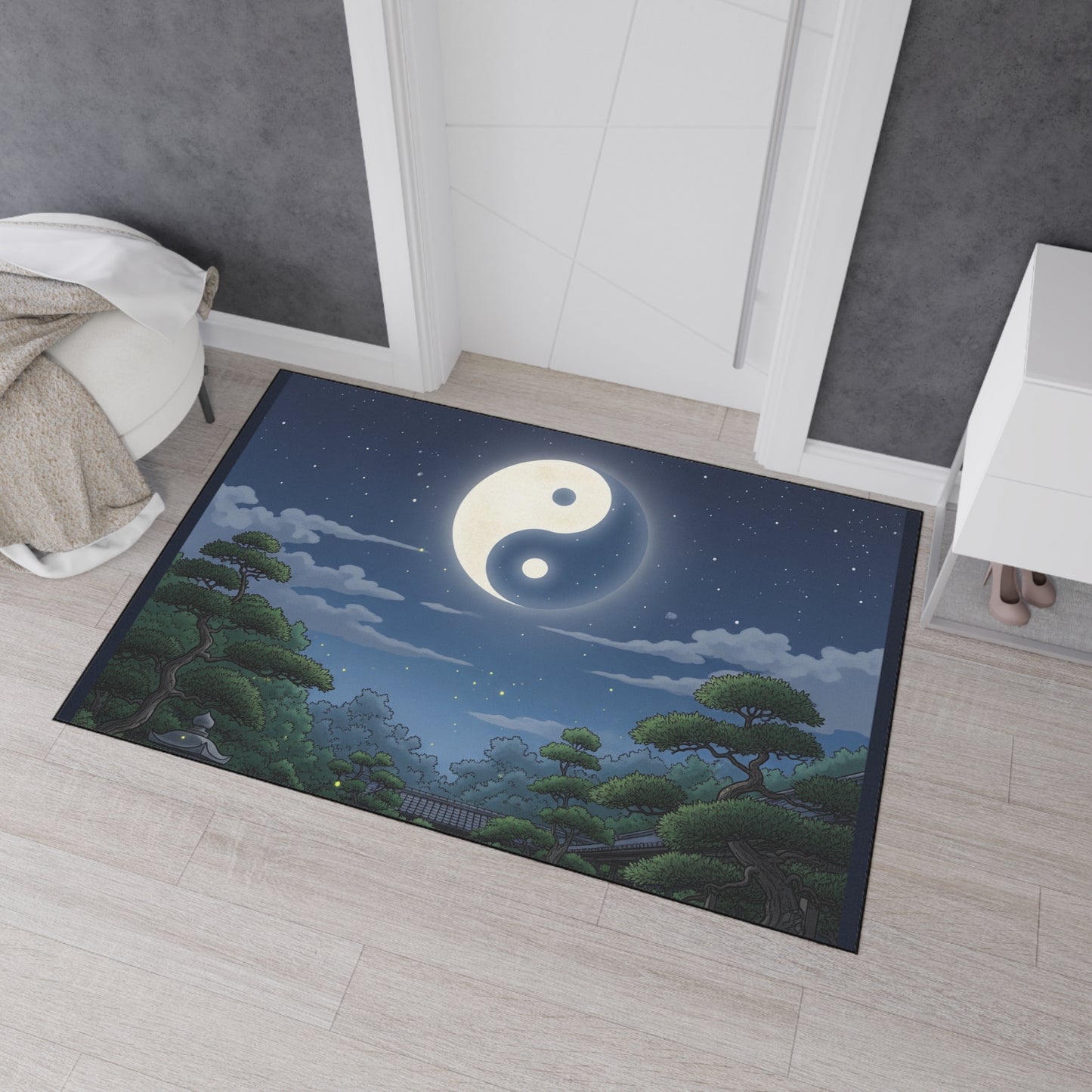 Yin Yang Design Heavy Duty Floor Mat, Home Decor, Indoor Outdoor Mat, Zen Style Rug, Yoga Space Accessory