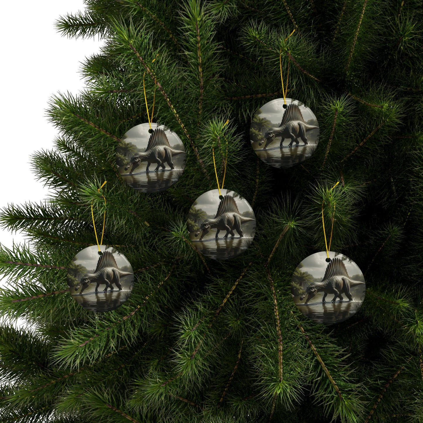 Dinosaur Ceramic Ornaments, Spinosaurus Gifts for Kids, Unique Holiday Decor, Tree Ornaments for Dinosaur Lovers, Set of 1, 3, or 5