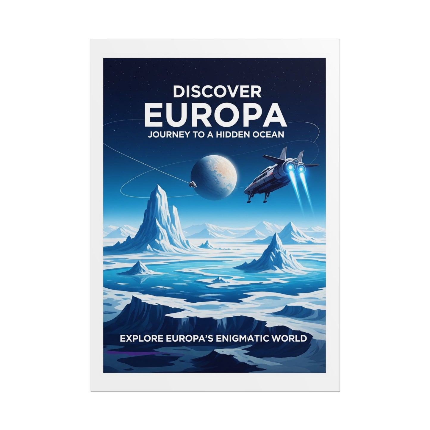 Celestial Travel Art Print, Space Wall Decor, Space Exploration Poster, Europa Journey Artwork, Home Office Decoration