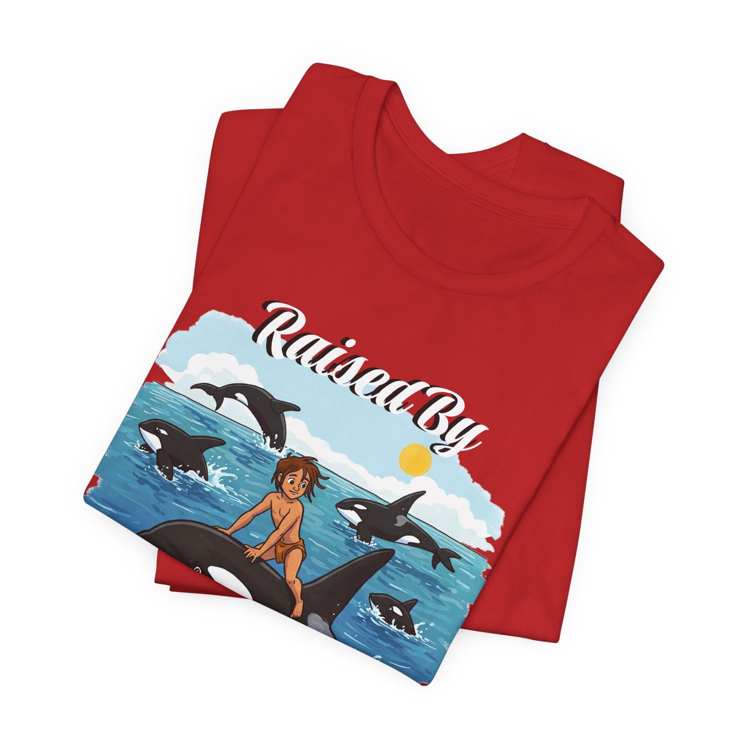 Funny 'Raised by Orca's' Tee - Perfect for Ocean Lovers, Beach Days, Summer Vacations, Gift for Marine Life Enthusiasts, Cute Animal Shirt