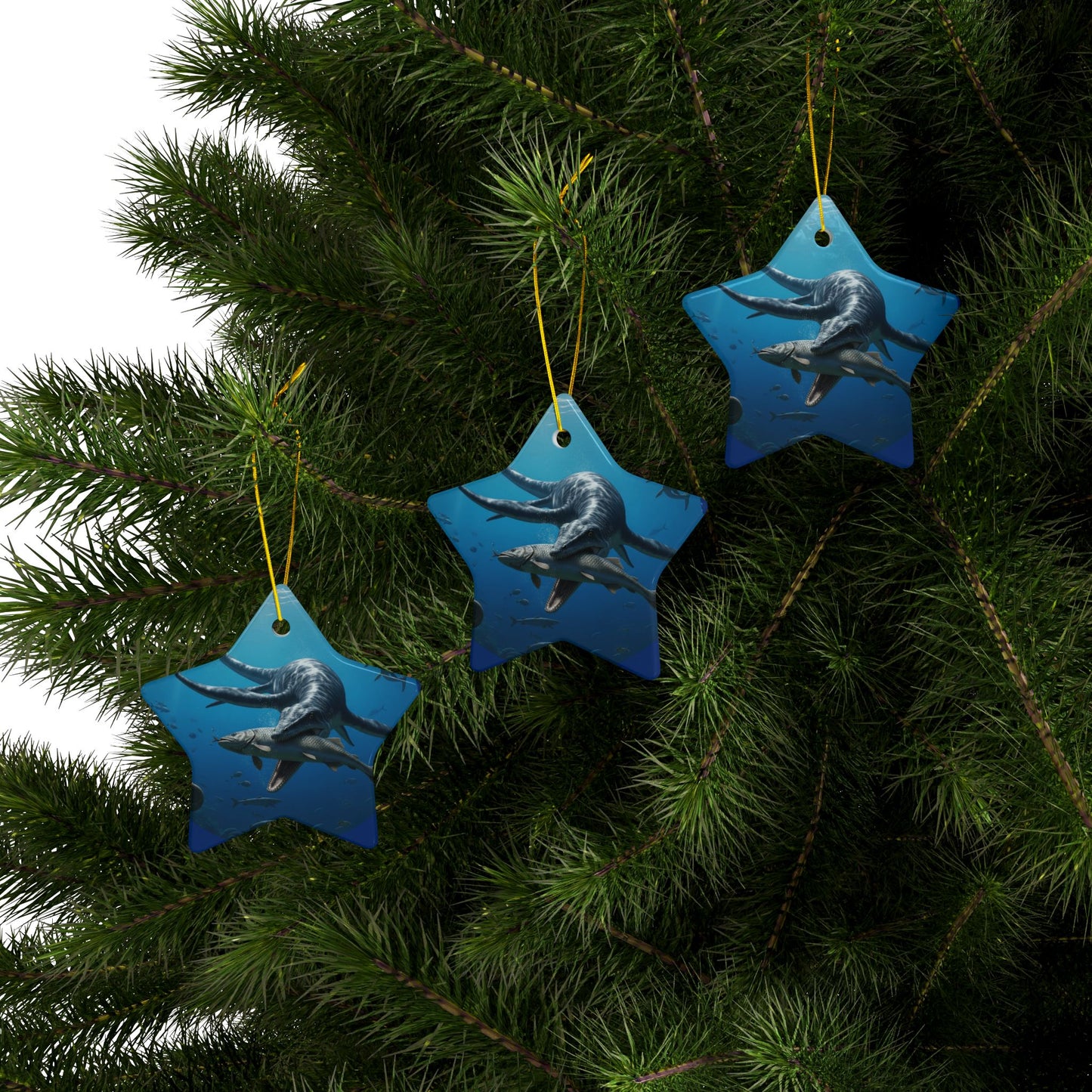 Ceramic Ornaments, Dinosaur Plesiosaur Decor, 2-Side Print, Holiday Tree Decoration, Christmas Ornament, Dino Lover Gift, Prehistoric Decor,