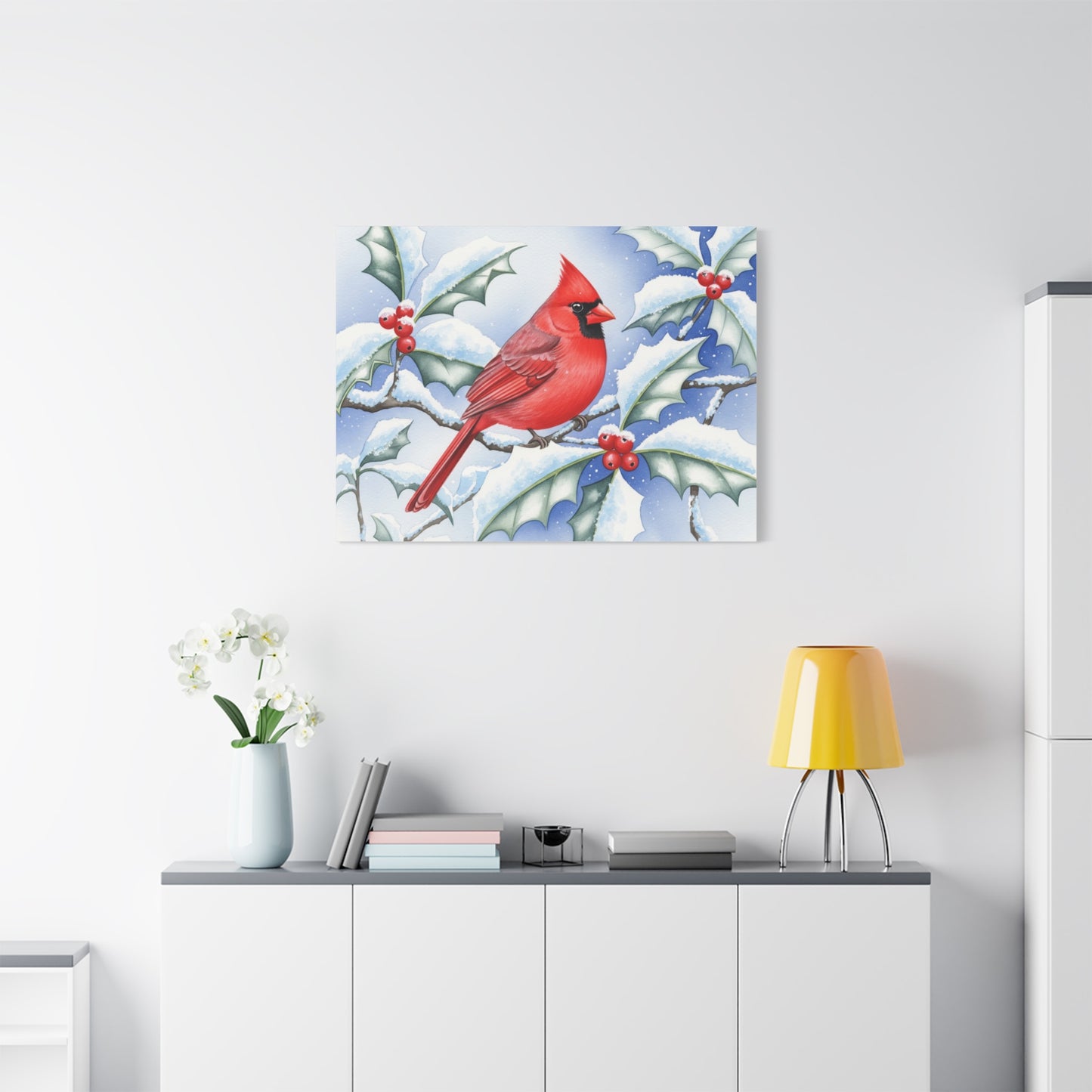 Winter Cardinal Canvas Art Print, Holiday Home Decor, Red Bird Wall Art, Christmas Decoration, Nature Artwork