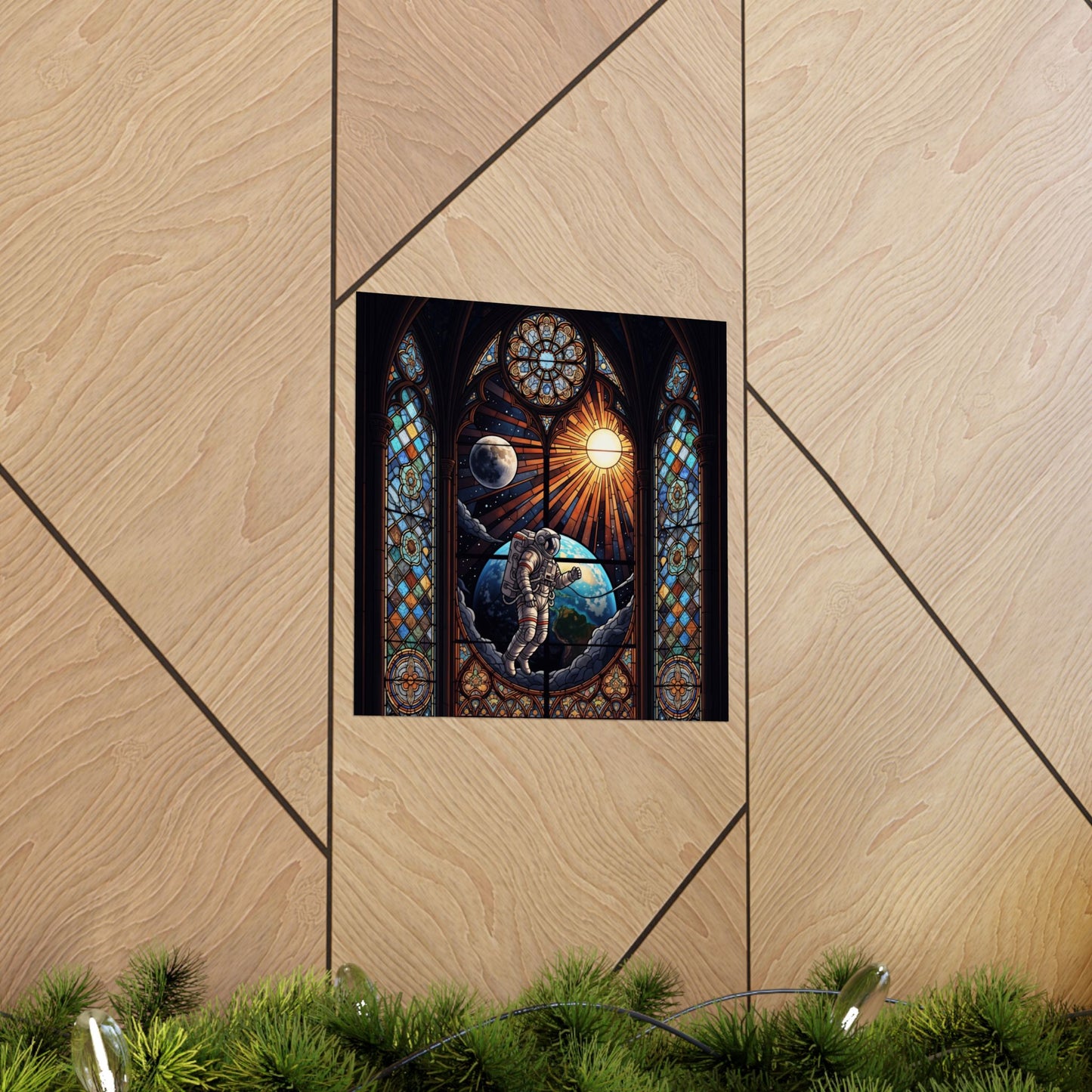 Astronaut Stained Glass Poster, Space Art Print, Celestial Wall Decor, Unique Gift for Space Lovers, Home Office Decoration