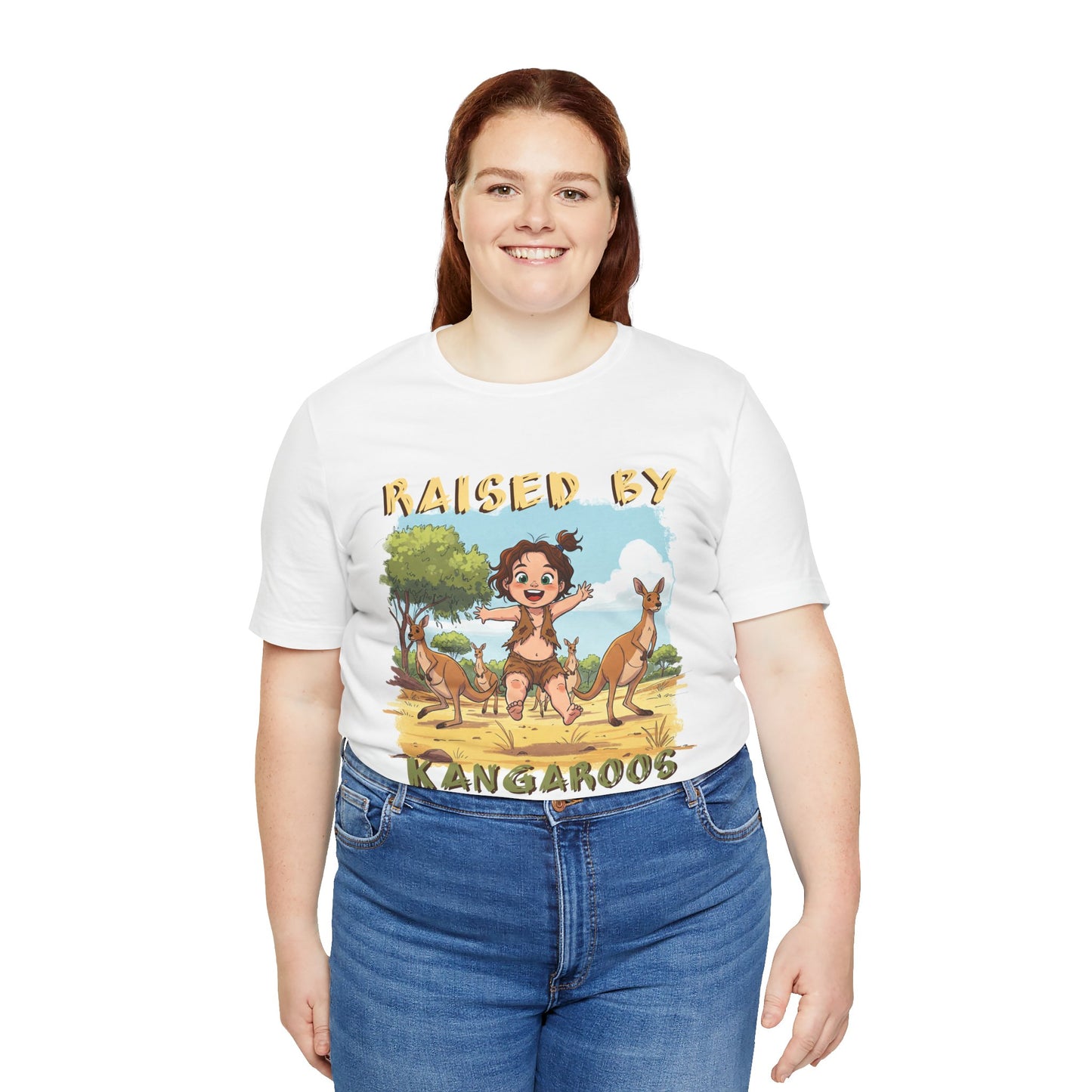 Cute, Funny Kangaroo Vibe Unisex Tee - "Raised by Kangaroos" (female character) - Australian Theme - Schmartypants