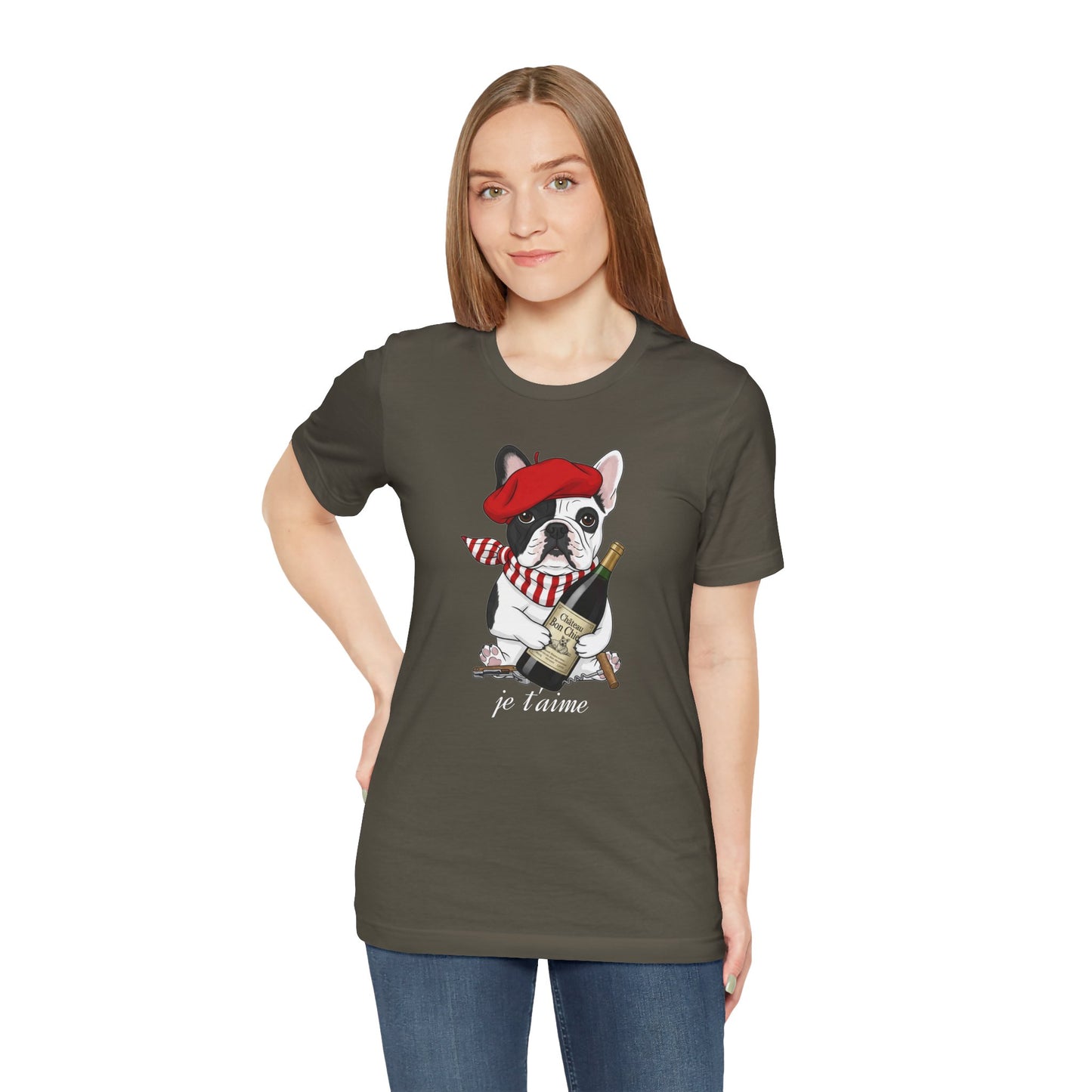 Cute French Bulldog Lovers Tee, Casual Wear, Je t'aime Shirt, Unisex T-Shirt for Birthdays, Anniversaries, Pet Lovers