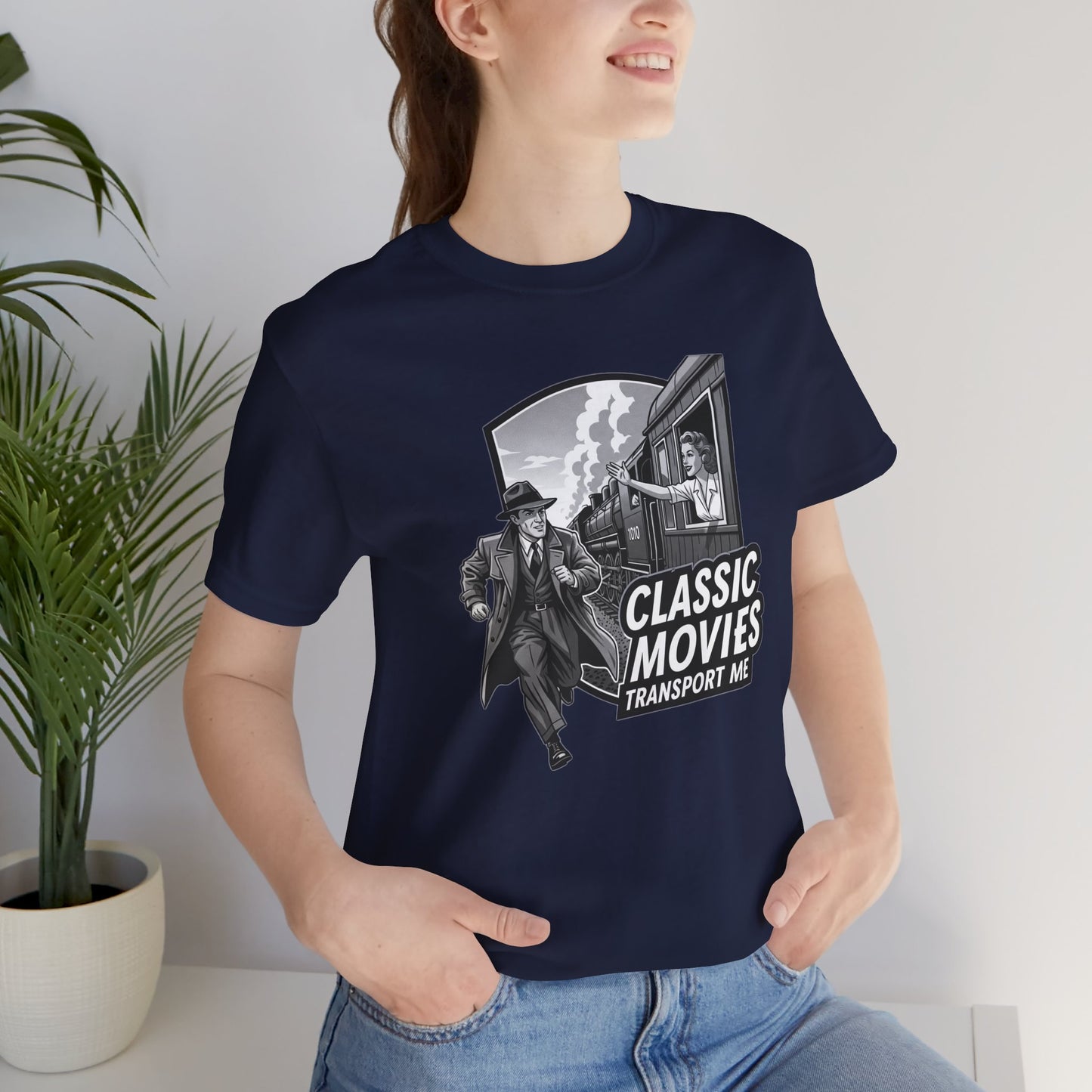 Classic Movies Transport Me Unisex Tee, Vintage Movie Lover Shirt, Locomotive T-Shirt, Film Buff Gift, Nostalgic Film Apparel