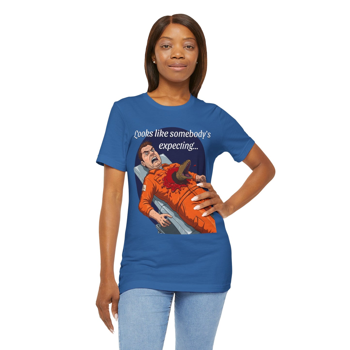 Maternity Tee for Sci-Fi Lovers, Funny Space Station Crew Member Giving Birth, Alien Movie Fan Shirt