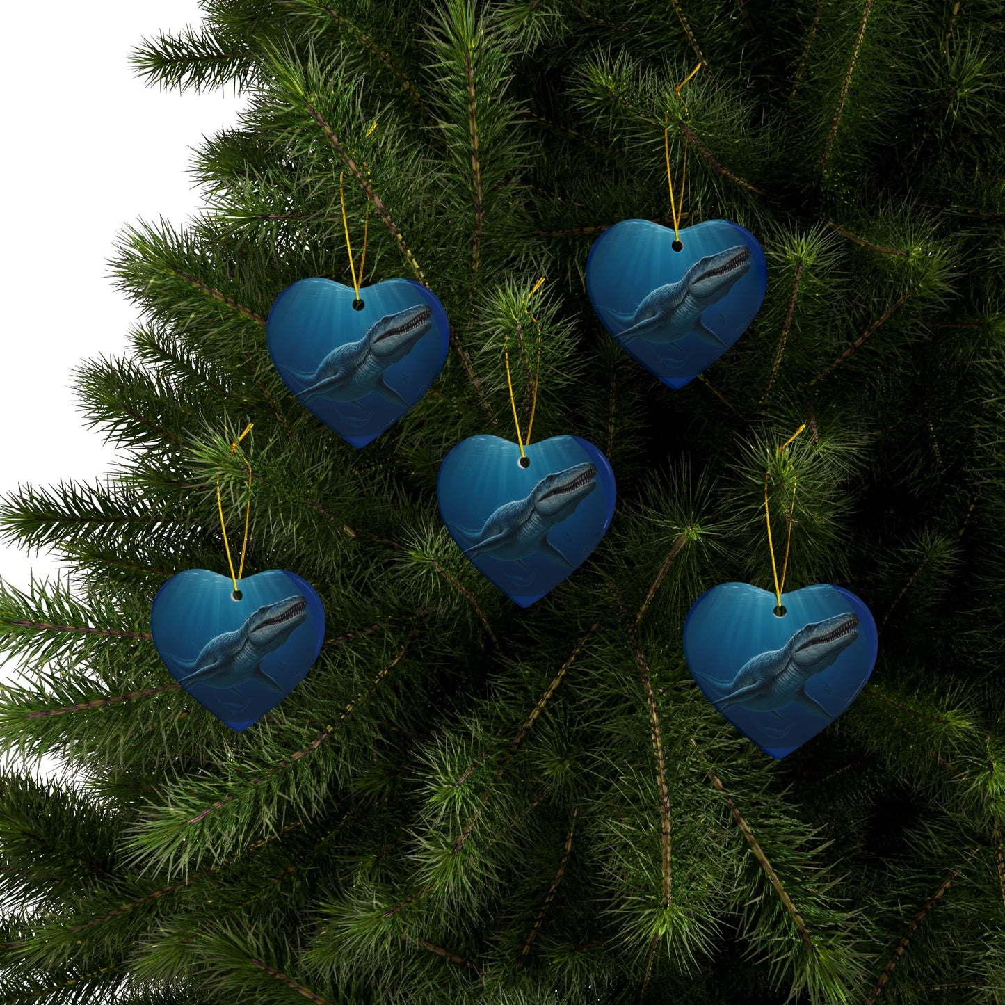 Ceramic Kronosaurus Dinosaur Ornaments, Heart-Shaped, Unique Decoration for Holidays, Gifts, Kids Room, Sea Life Theme, 2-Sided Print