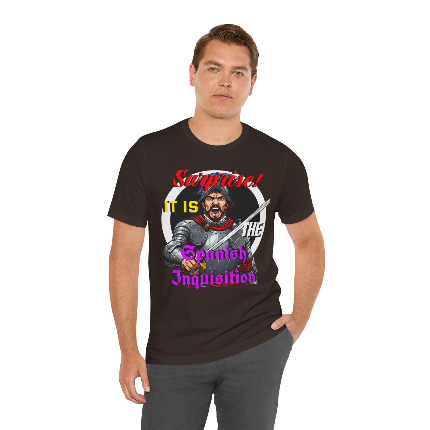 Hilarious Spanish Inquisition T-Shirt, British Humor Tee, Unisex Short Sleeve, Ideal for Parties, Gifts, Comedy Lovers