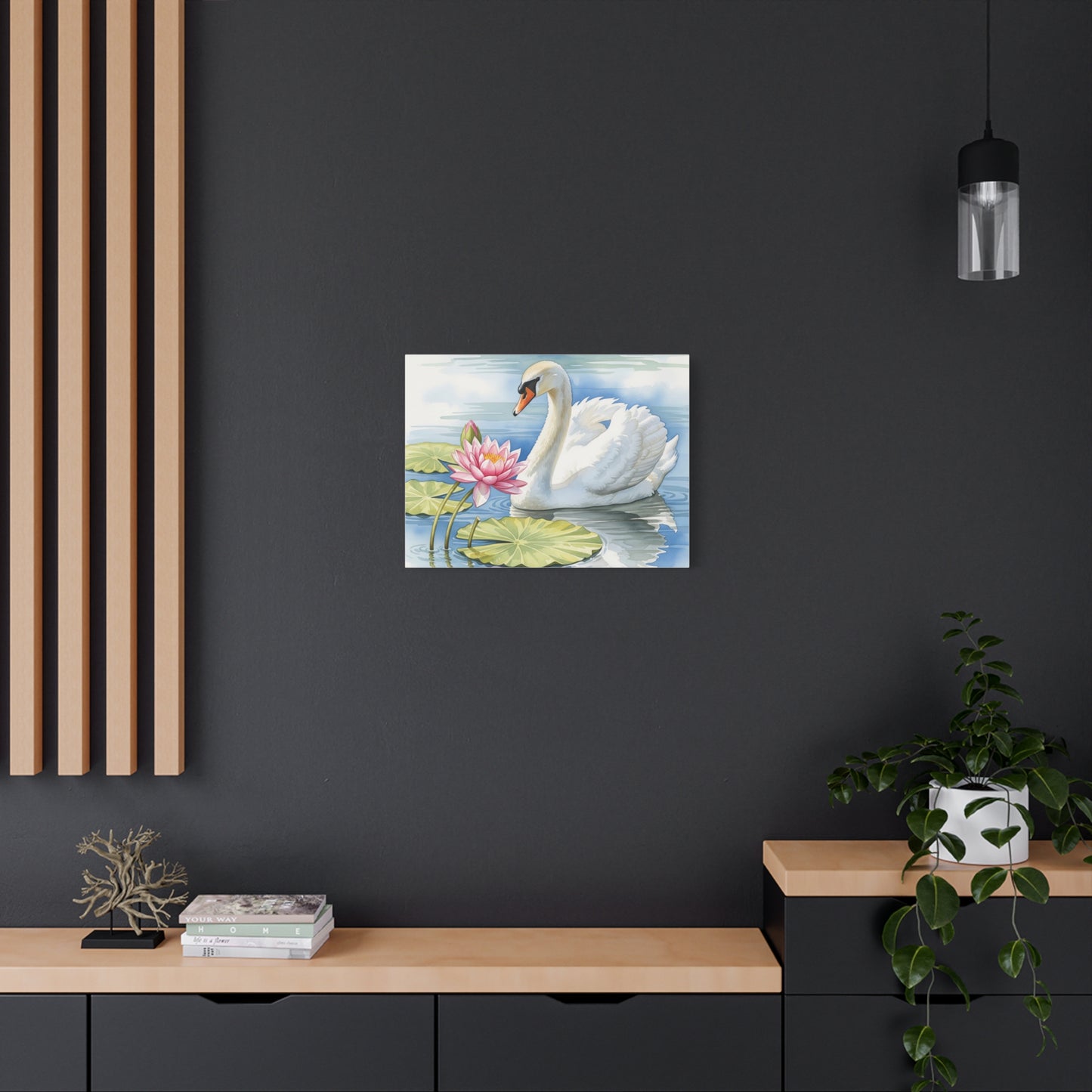 Swan and Lotus Canvas Art, Home Décor, Nature Wall Art, Gift for Nature Lovers, Floral Artwork