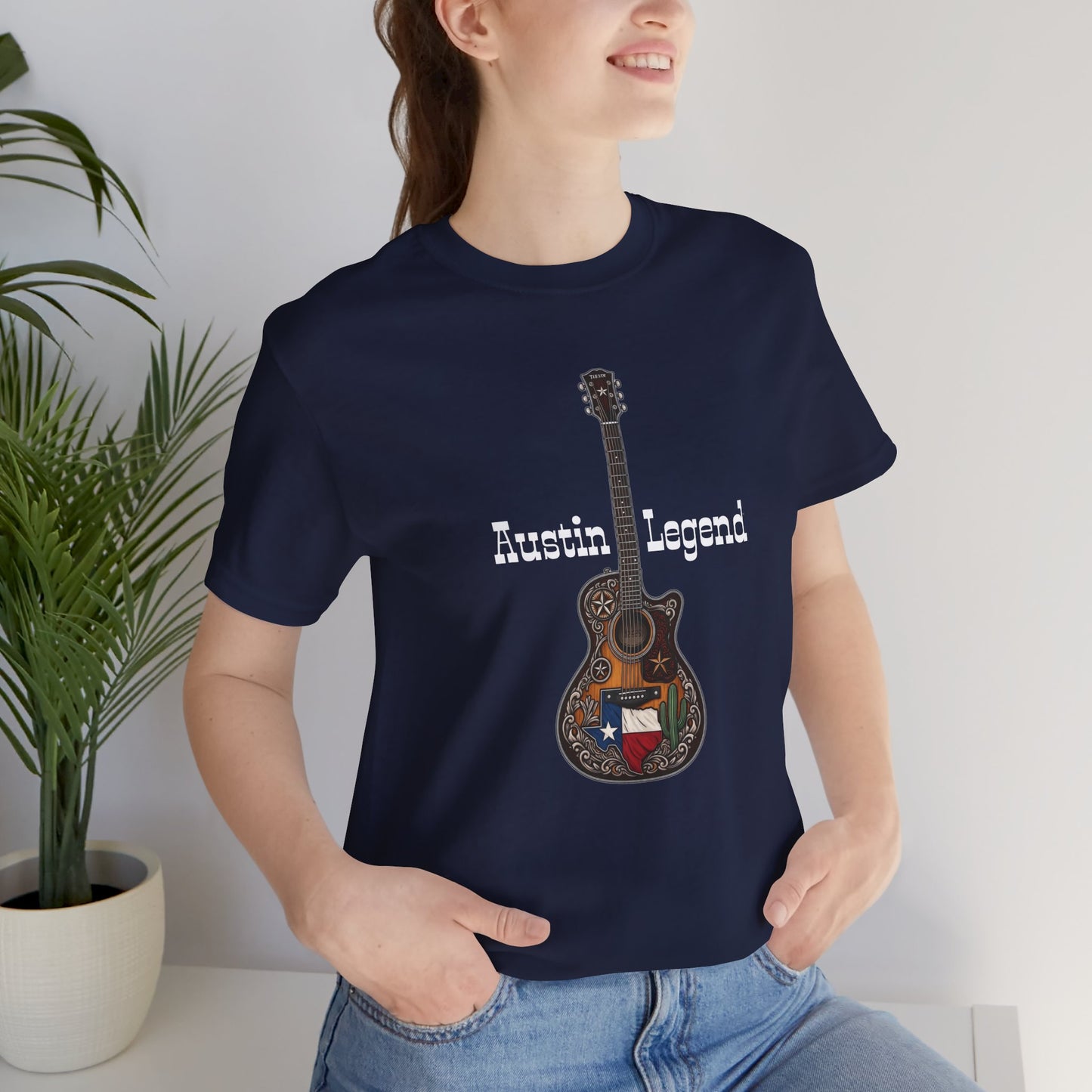 Austin Legend Guitar Tee | Unisex Short Sleeve T-Shirt, Music Lover Gift, Austin TX Souvenir, Casual Wear, Festival Apparel