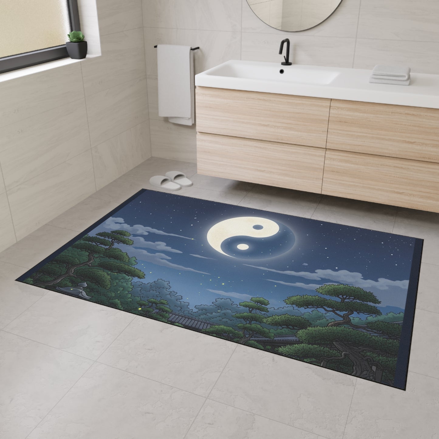 Yin Yang Design Heavy Duty Floor Mat, Home Decor, Indoor Outdoor Mat, Zen Style Rug, Yoga Space Accessory