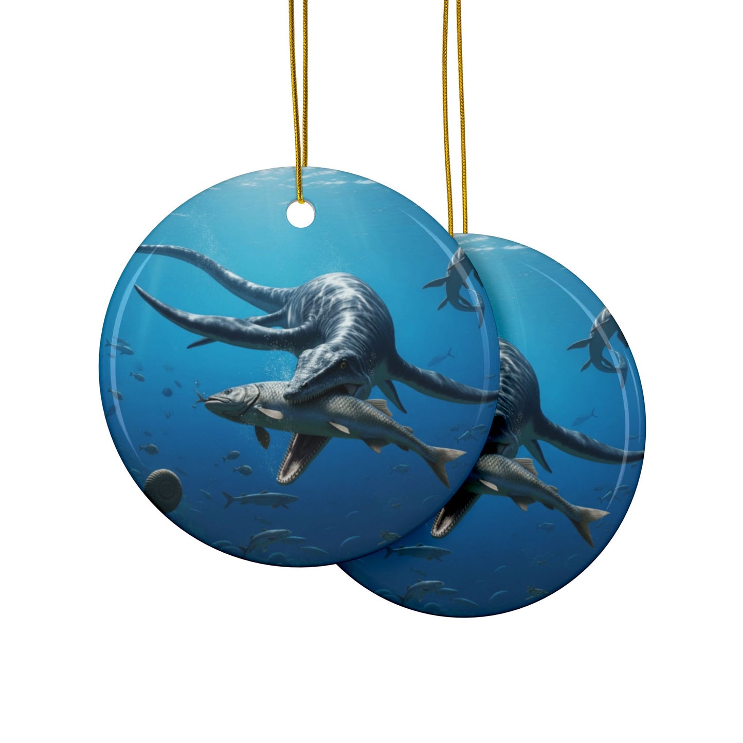 Ceramic Ornaments, Dinosaur Plesiosaur Decor, 2-Side Print, Holiday Tree Decoration, Christmas Ornament, Dino Lover Gift, Prehistoric Decor,