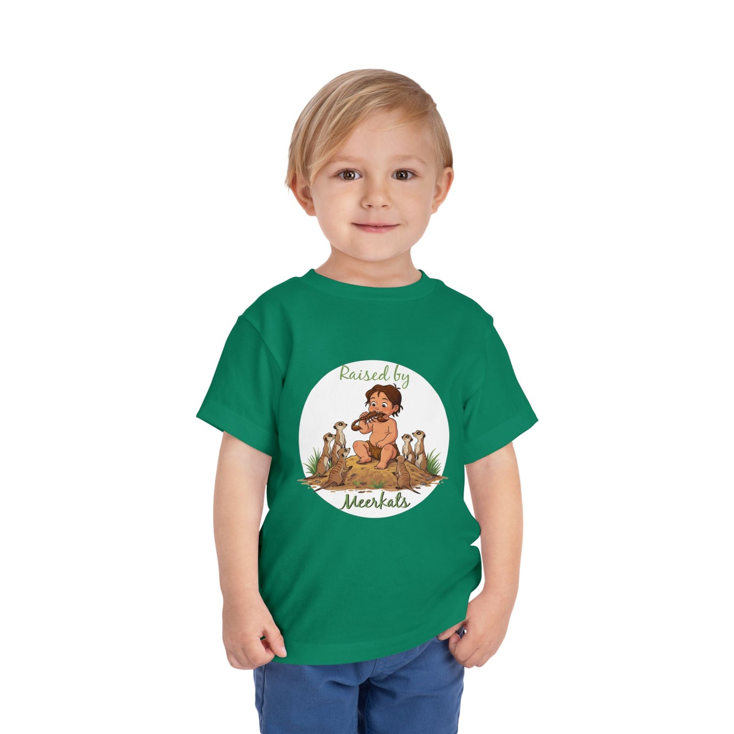 Funny Adorable 'Raised by Meerkats' Toddler Short Sleeve Tee - Cute Animal Tee for Kids Who Love Meerkats - Schmartypants