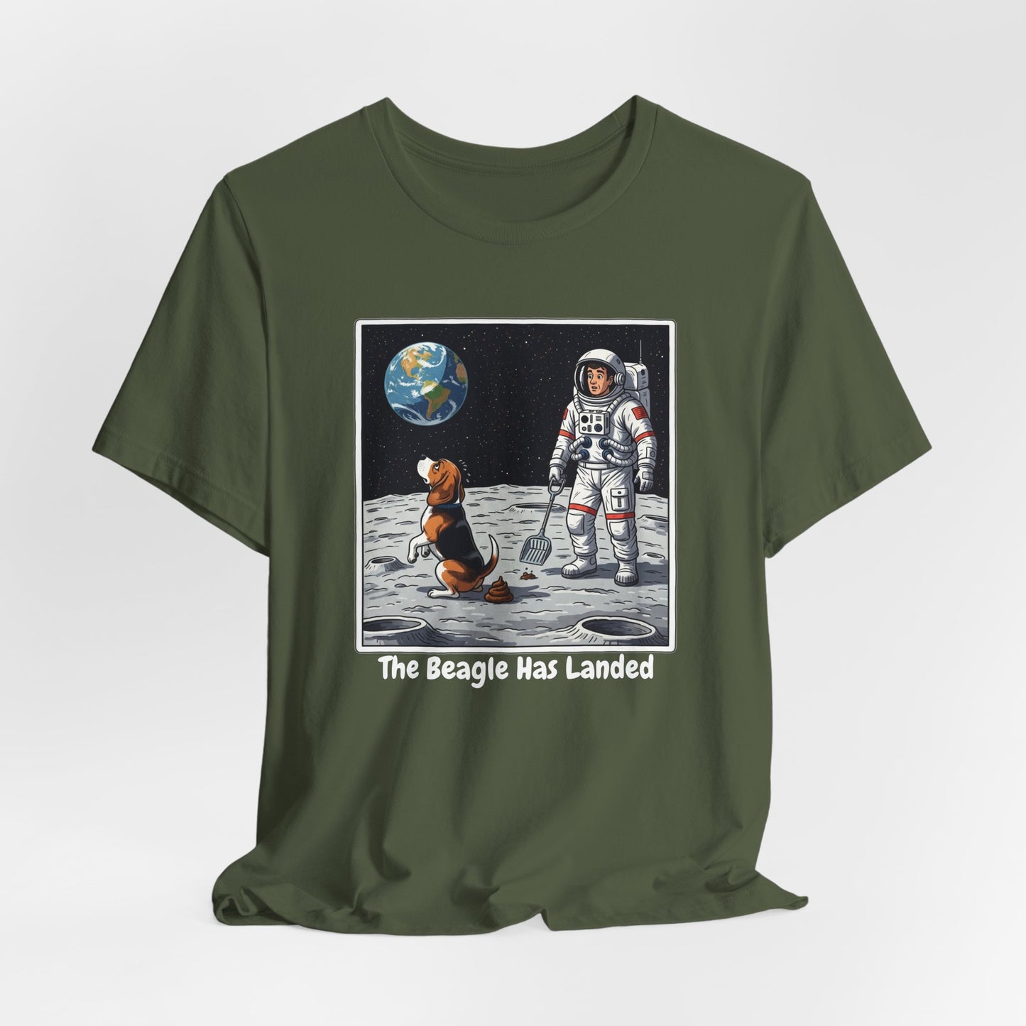 Funny Beagle Moon Landing Tee - "The Beagle Has Landed" Graphic, Pooper Scooping Astronaut Shirt, Unisex Casual T-Shirt, Cool Pet Gift