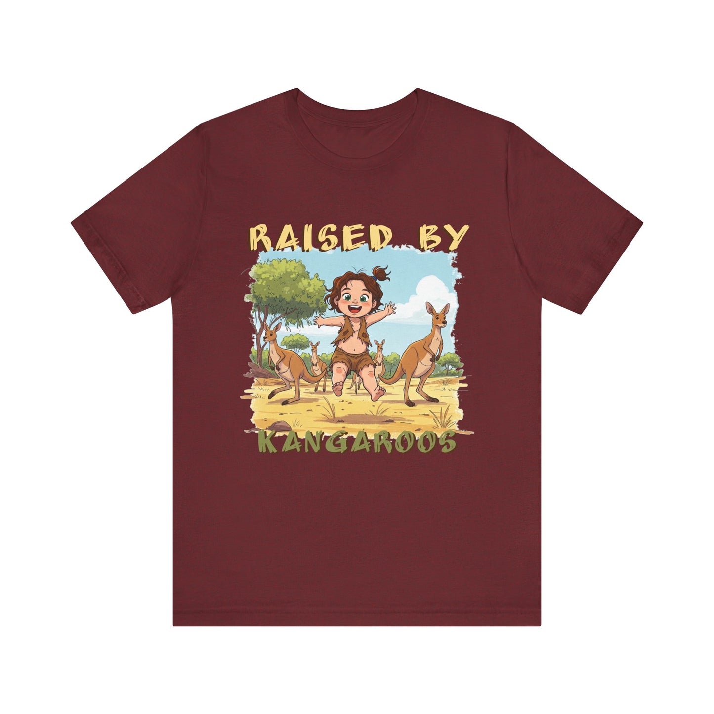 Cute, Funny Kangaroo Vibe Unisex Tee - "Raised by Kangaroos" (female character) - Australian Theme - Schmartypants