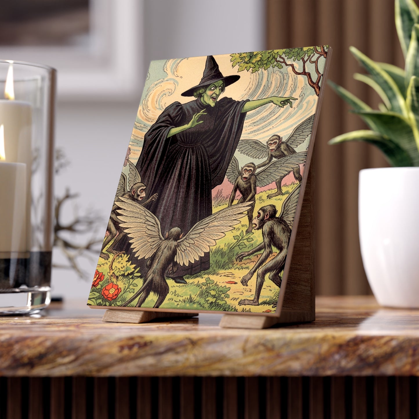 Ceramic Photo Tile - Wizard of Oz Wicked Witch and Winged Monkeys Illustration, Nursery Decor, Baby Shower Gift, Personalized Home Accent,